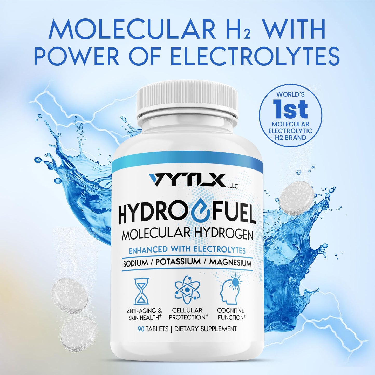 Hydro-Fuel Hydrogen Water Tablets with Electrolytes, 90 Count