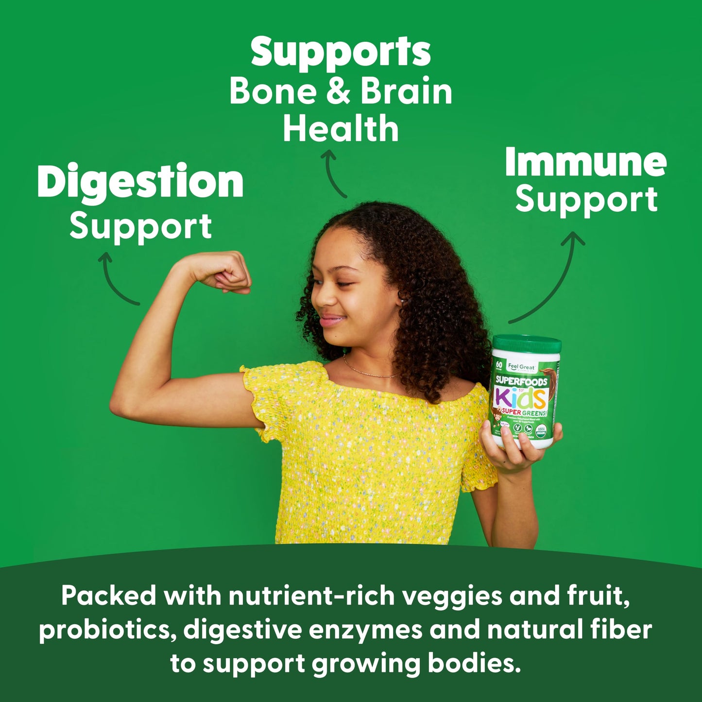 The Feel Great Vitamin Company Feel Great USDA Organic Super Greens Powder for Kids - Cocao Chocolate, 10.6 oz