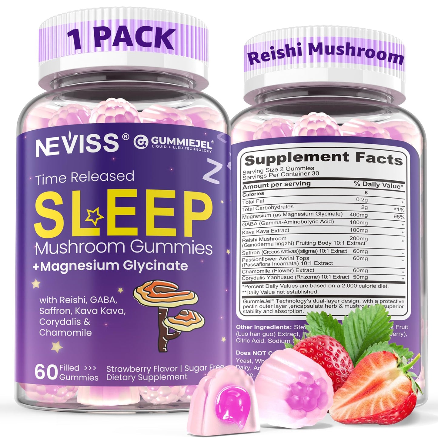 NEVISS Reishi Mushroom Sleep Gummies 60 Count
