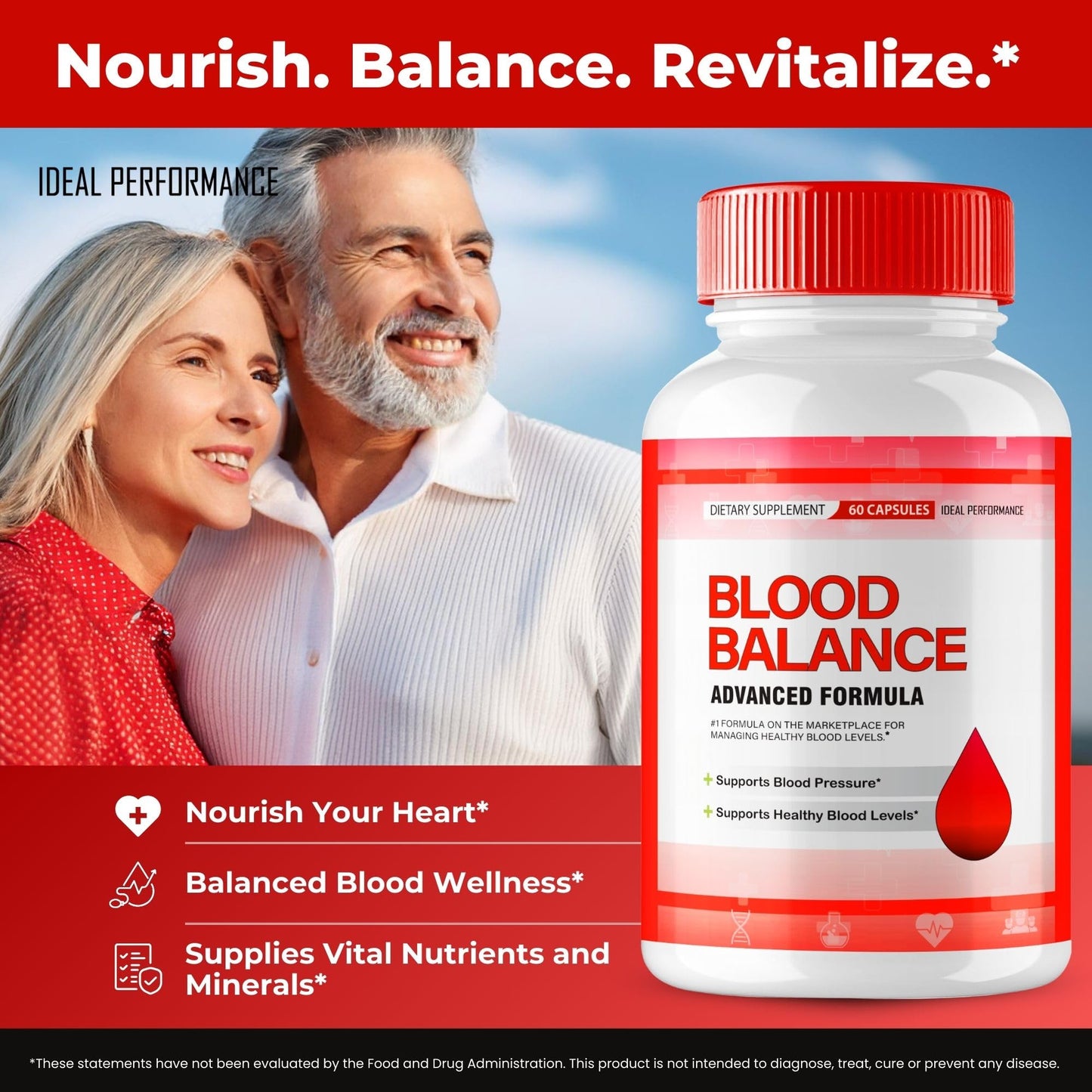 IDEAL PERFORMANCE Blood Balance Blood Formula Support Supplement Capsules, 120 Capsules