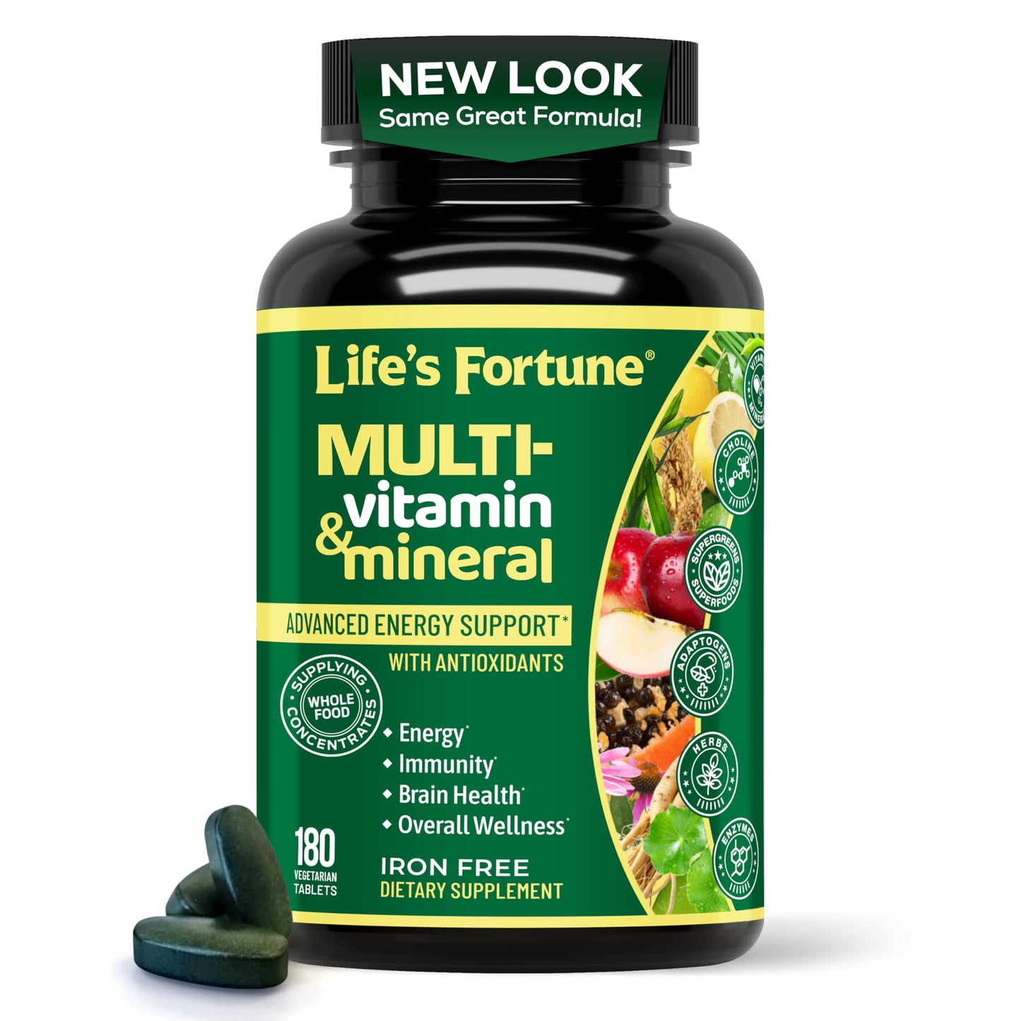 Life's Fortune Whole Food Multivitamin & Mineral Supplement for Men & Women – Iron Free – Brain, Immune & Metabolism Support – 180 Capsules