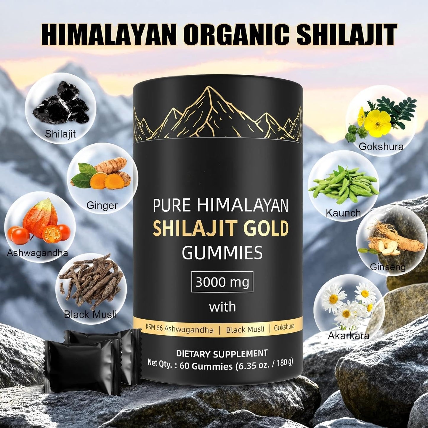 HWAXIGO 3000mg Himalayan Shilajit Gummies 60 Count