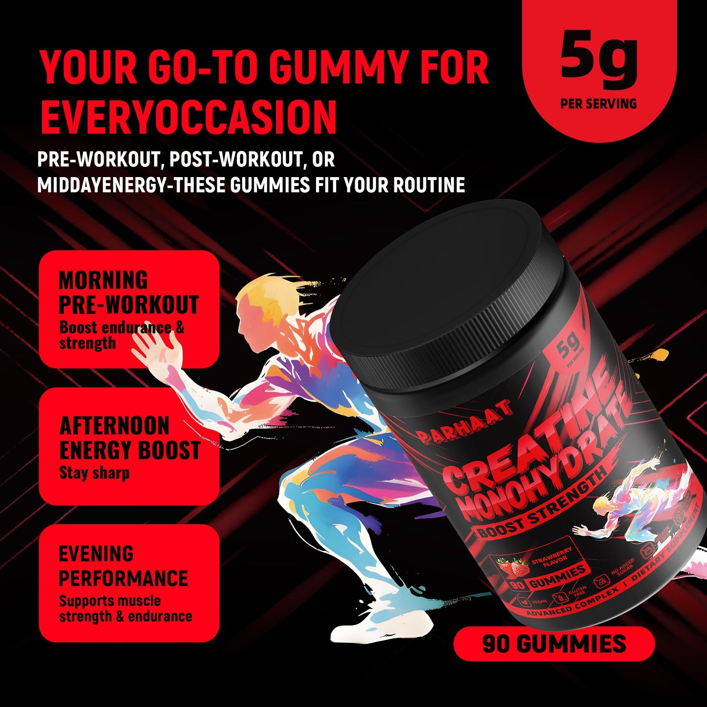 Parhaat Creatine Monohydrate Gummies 90 Count