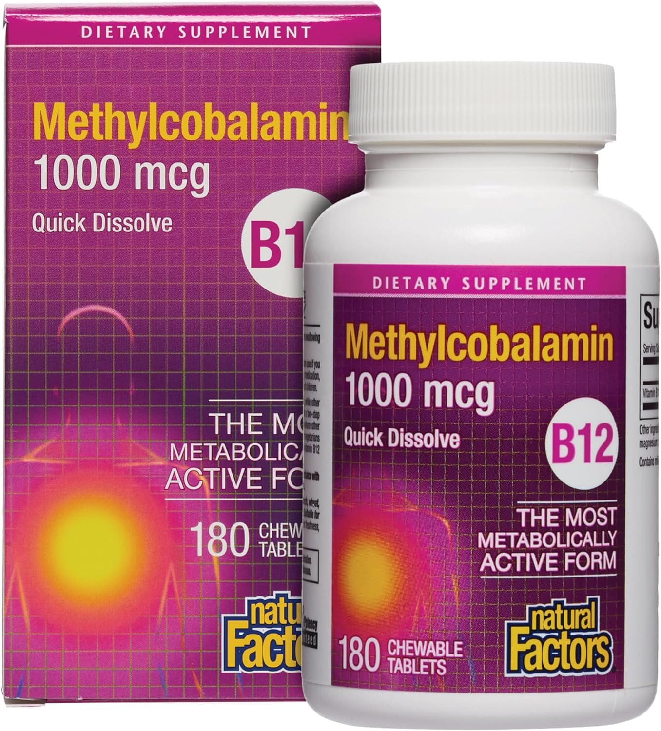 Natural Factors Vitamin B12 Methylcobalamin 1,000 mcg Tablets, 180 Count