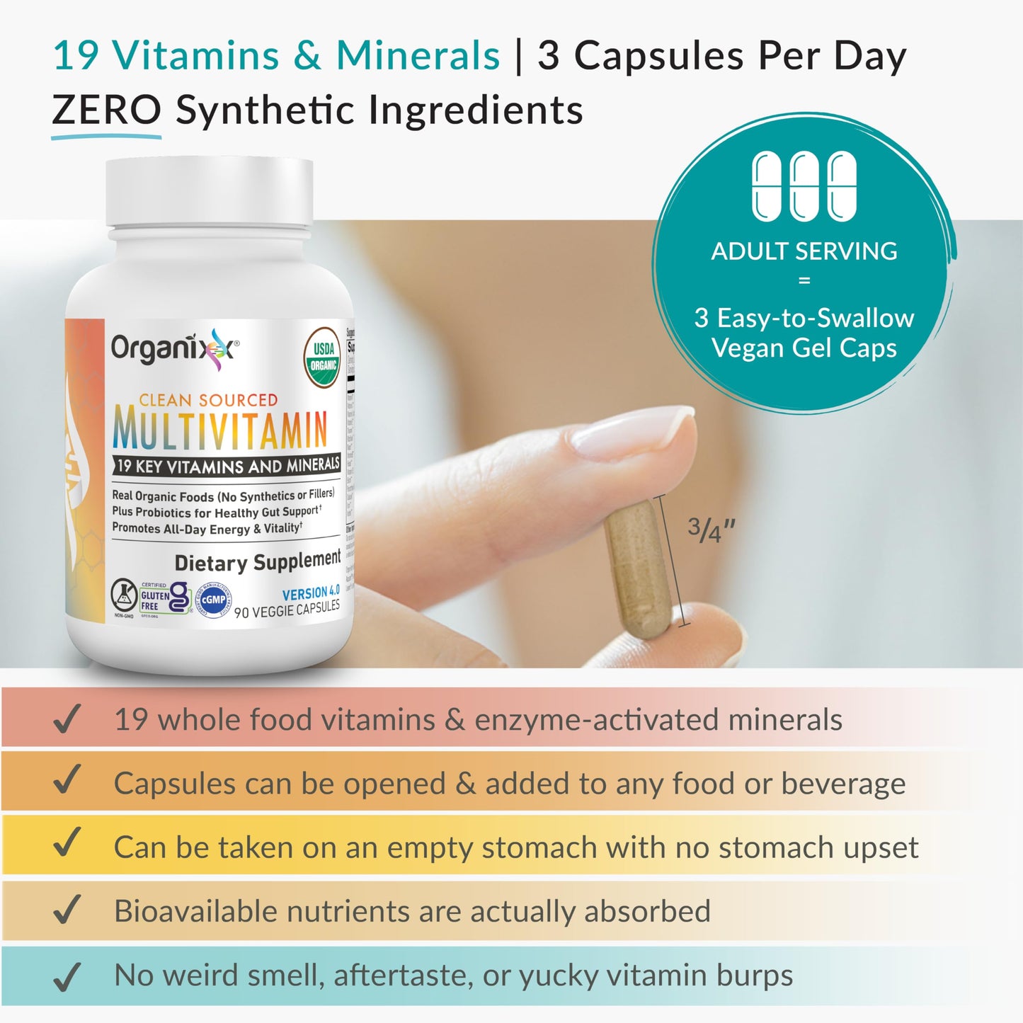Organixx Clean Sourced Multivitamin for Women & Men Capsules, 90 Capsules