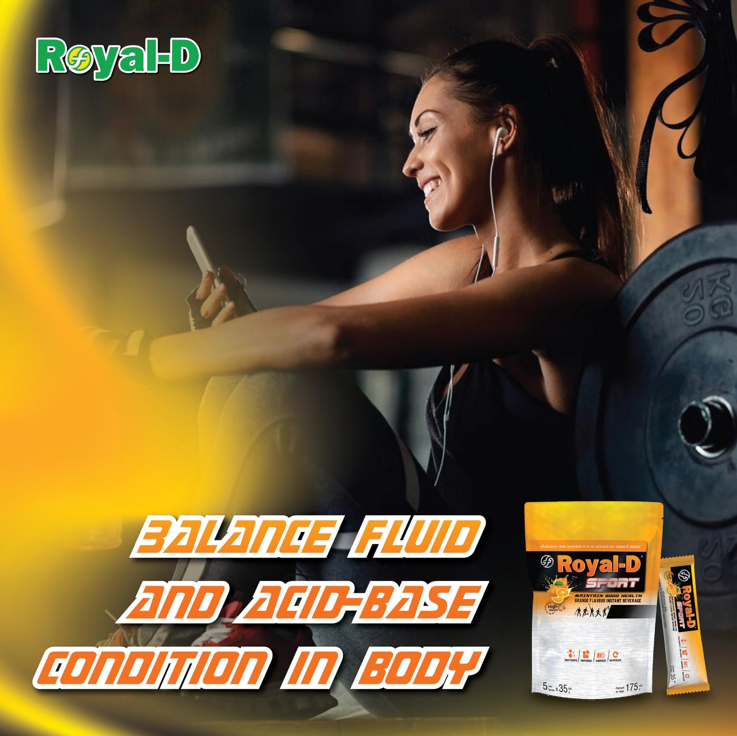 Royal-D Sport Electrolyte Powder Orange Flavor - 6 Sachets