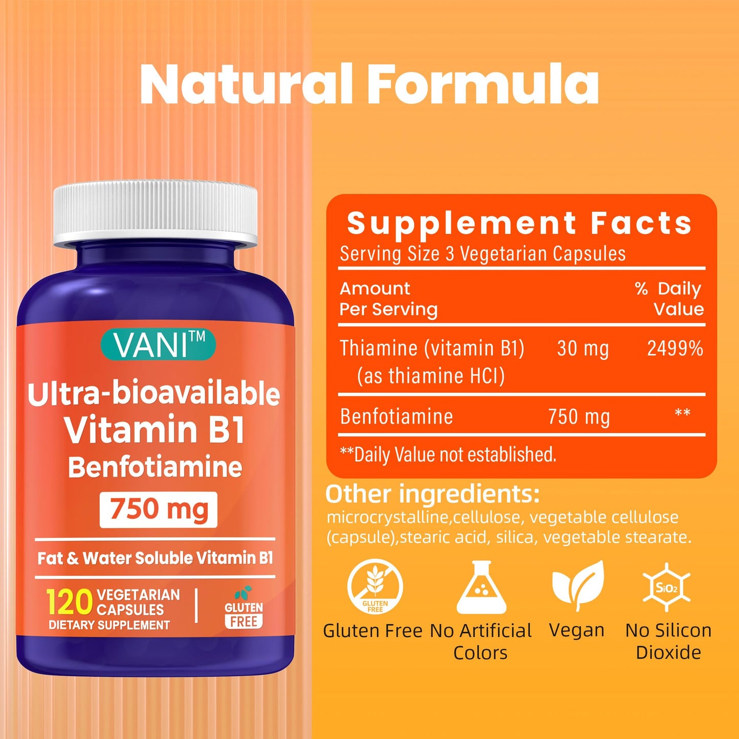VANI Benfotiamine with B1 750mg Capsule, 120 Count