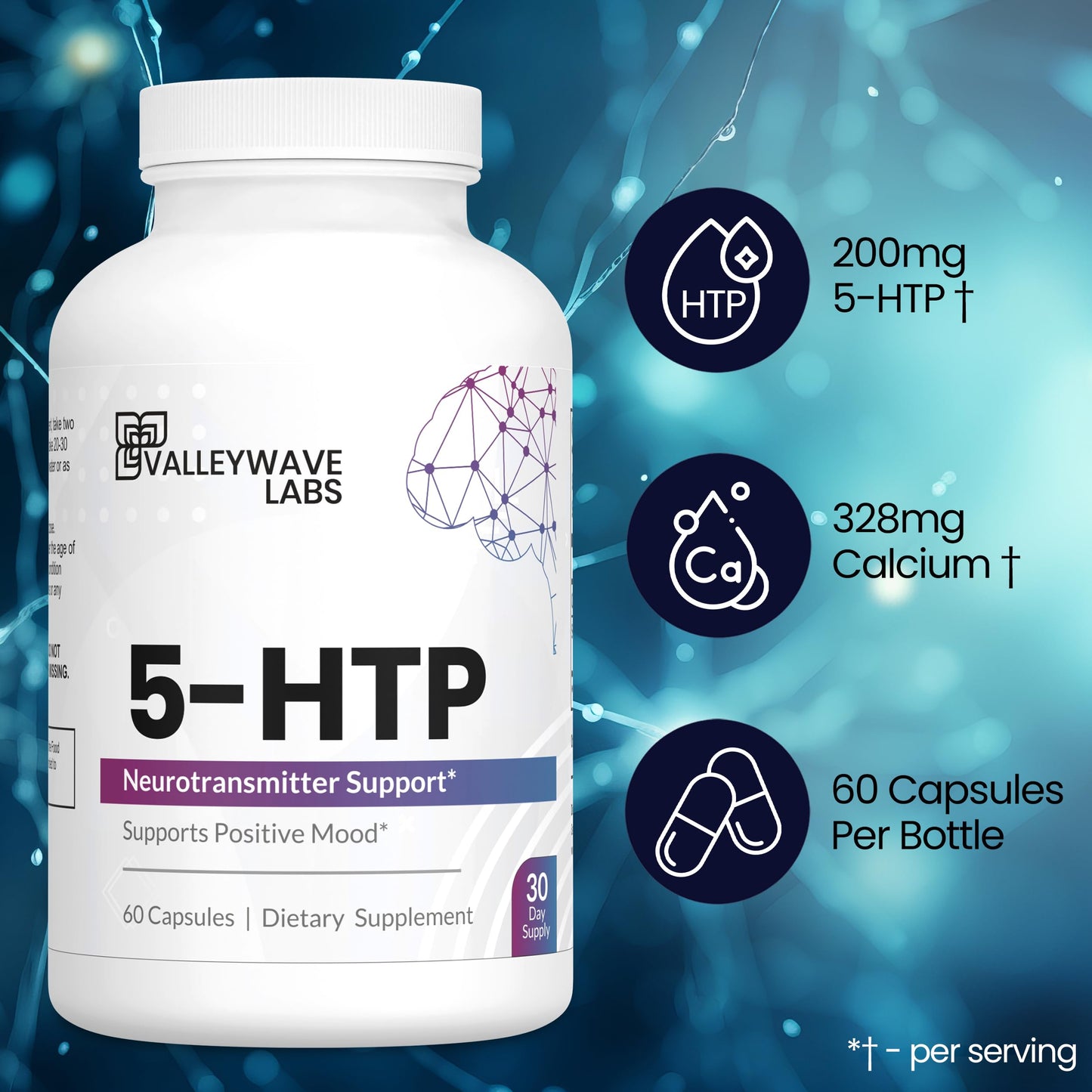 Valleywave Labs 5-HTP 200mg Capsule, 60 Capsules