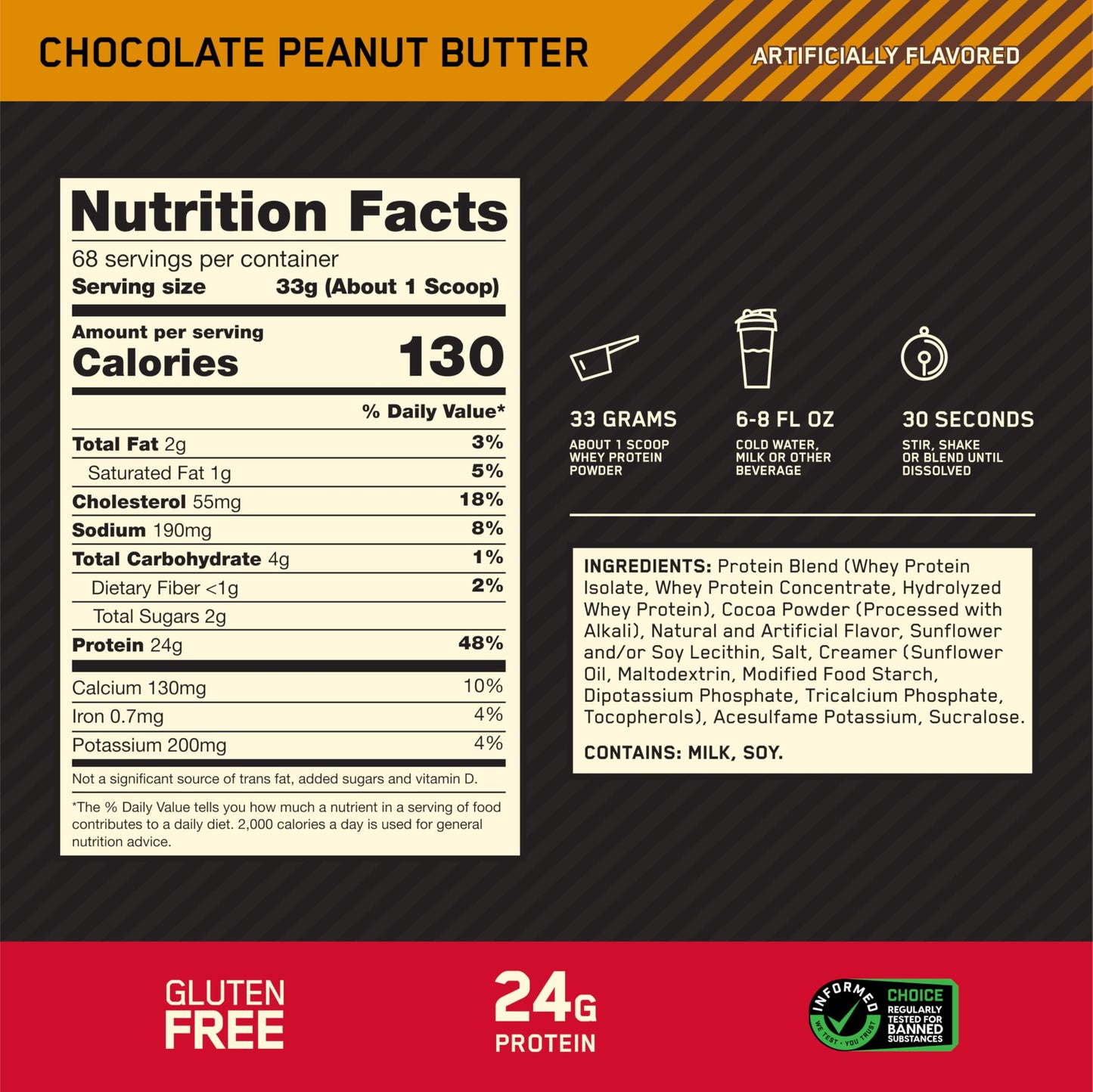 Optimum Nutrition Gold Standard 100% Whey Protein Powder, Chocolate Peanut Butter, 80 Servings
