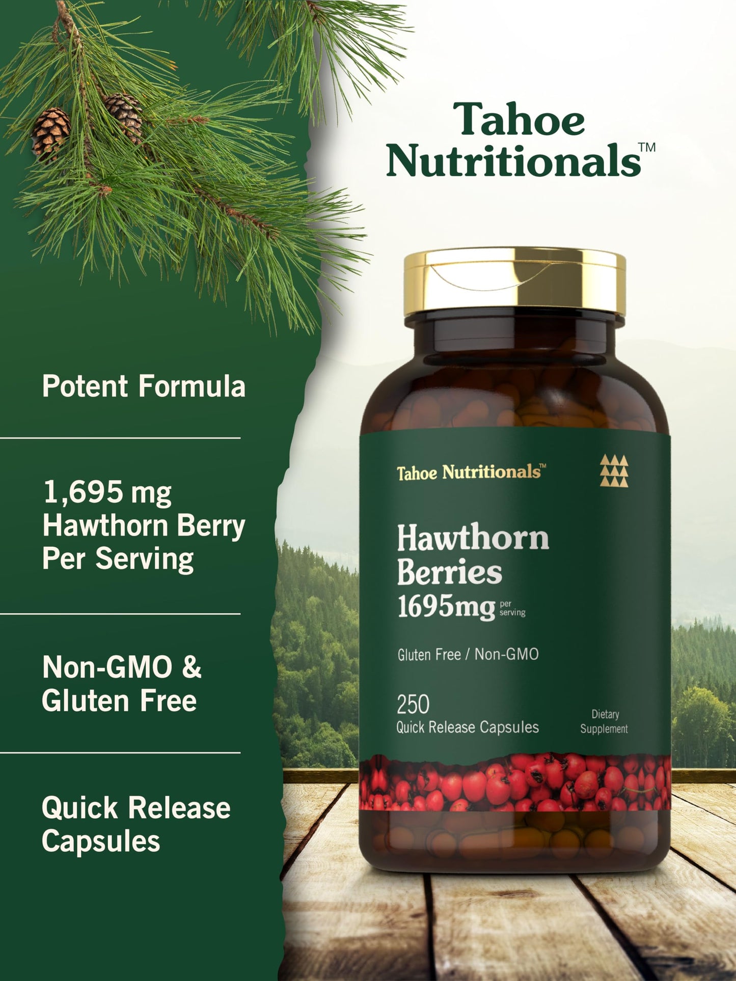 Tahoe Nutritionals Hawthorn Berry Supplement Capsules 250