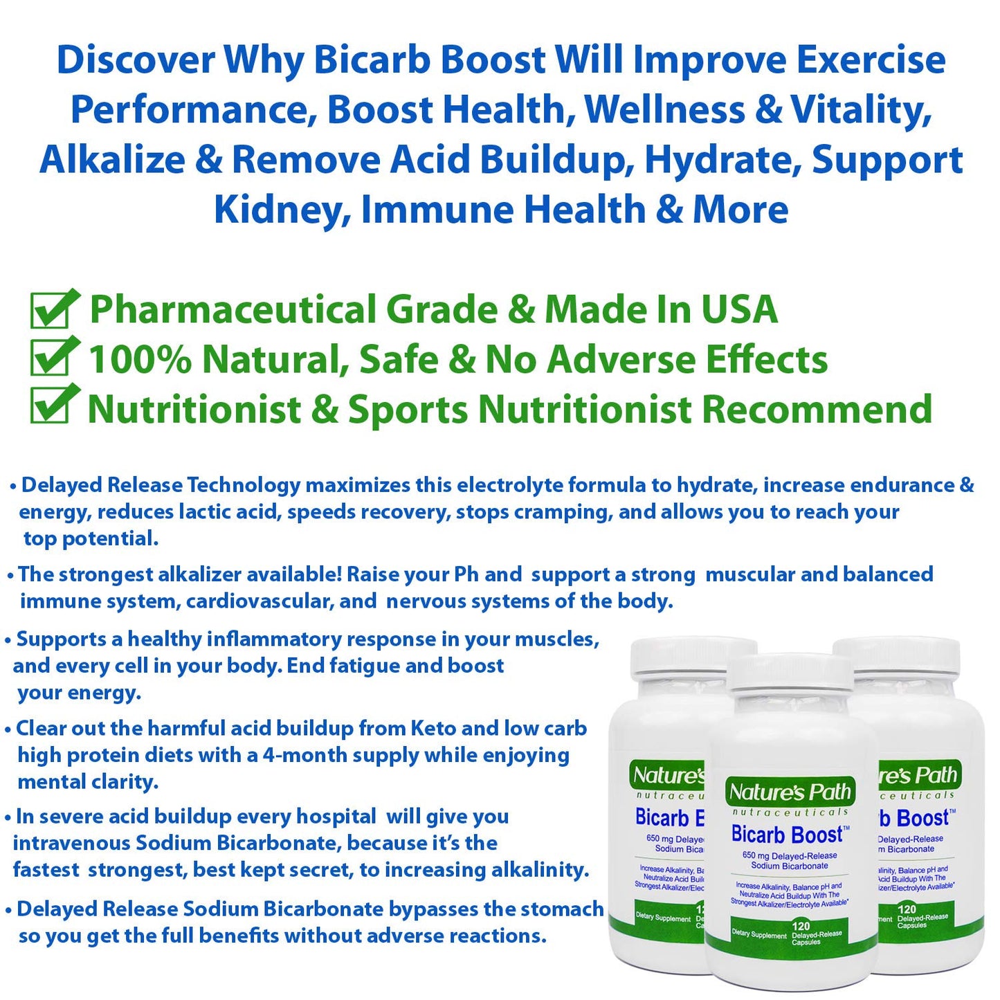 NATURE'S PATH NUTRACEUTICALS Sodium Bicarbonate 650 mg Tablets, 120 Tablets