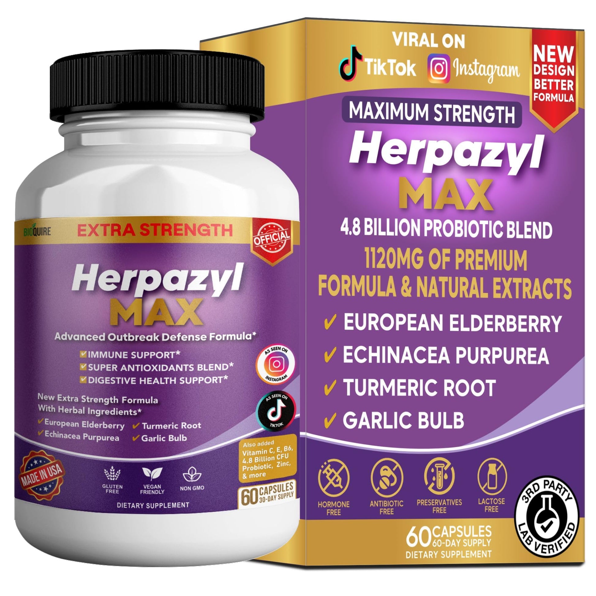 BIOQUIRE Herpazyl Max Immune Support Supplement 60 Capsules