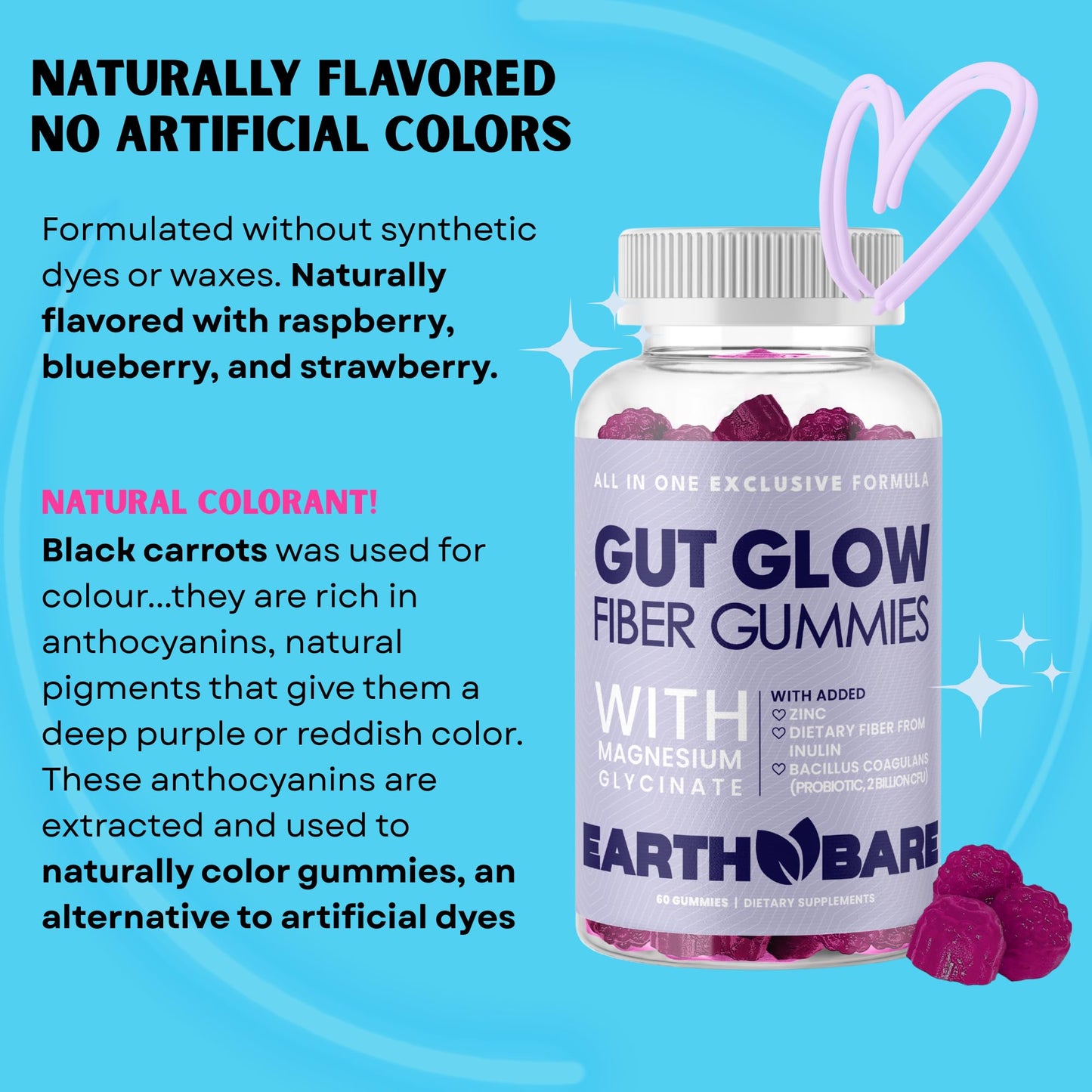 Earth Bare Gut Glow Fiber Gummies 60 Gummies