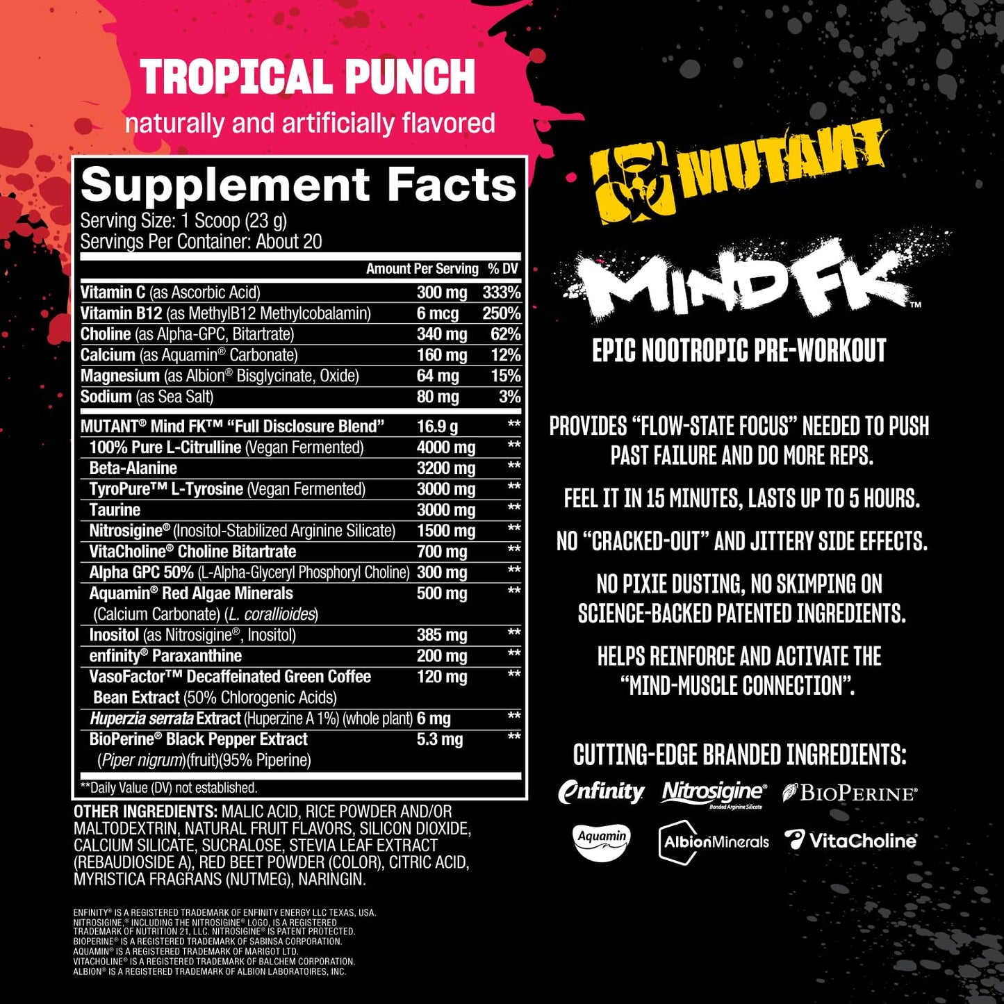 Mutant Mind FK Epic Nootropic Pre-Workout Brain Focus Powder 16.2 Servings