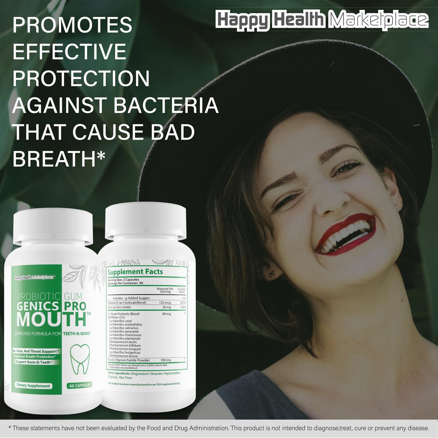 Happy Health Marketplace Gum Genics Pro Mouth Probiotic Capsules, 60 Count