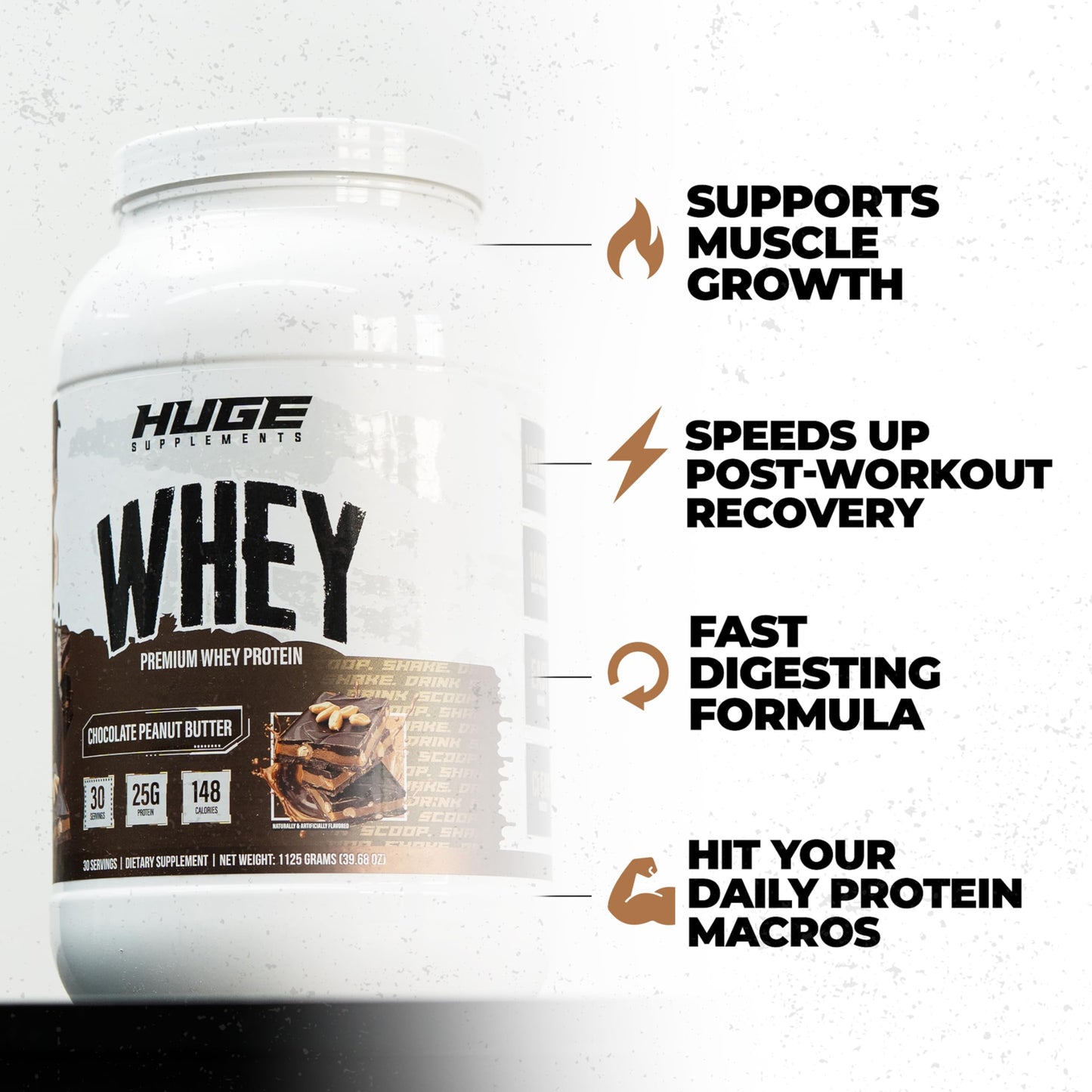 Huge Supplements Huge Whey Protein Powder Chocolate Peanut Butter 2.48 Pound