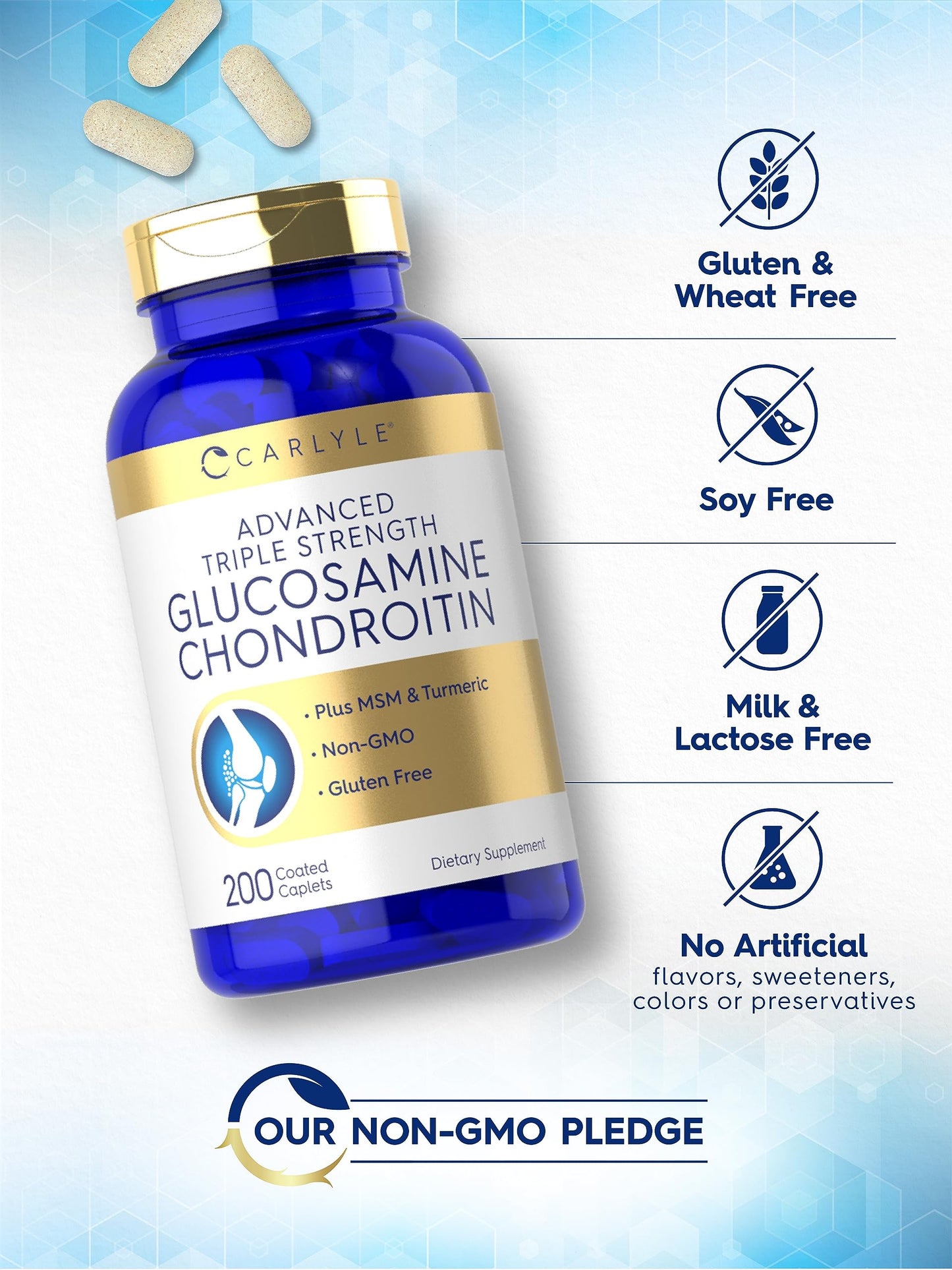 Carlyle Glucosamine Chondroitin MSM Turmeric Caplets 200
