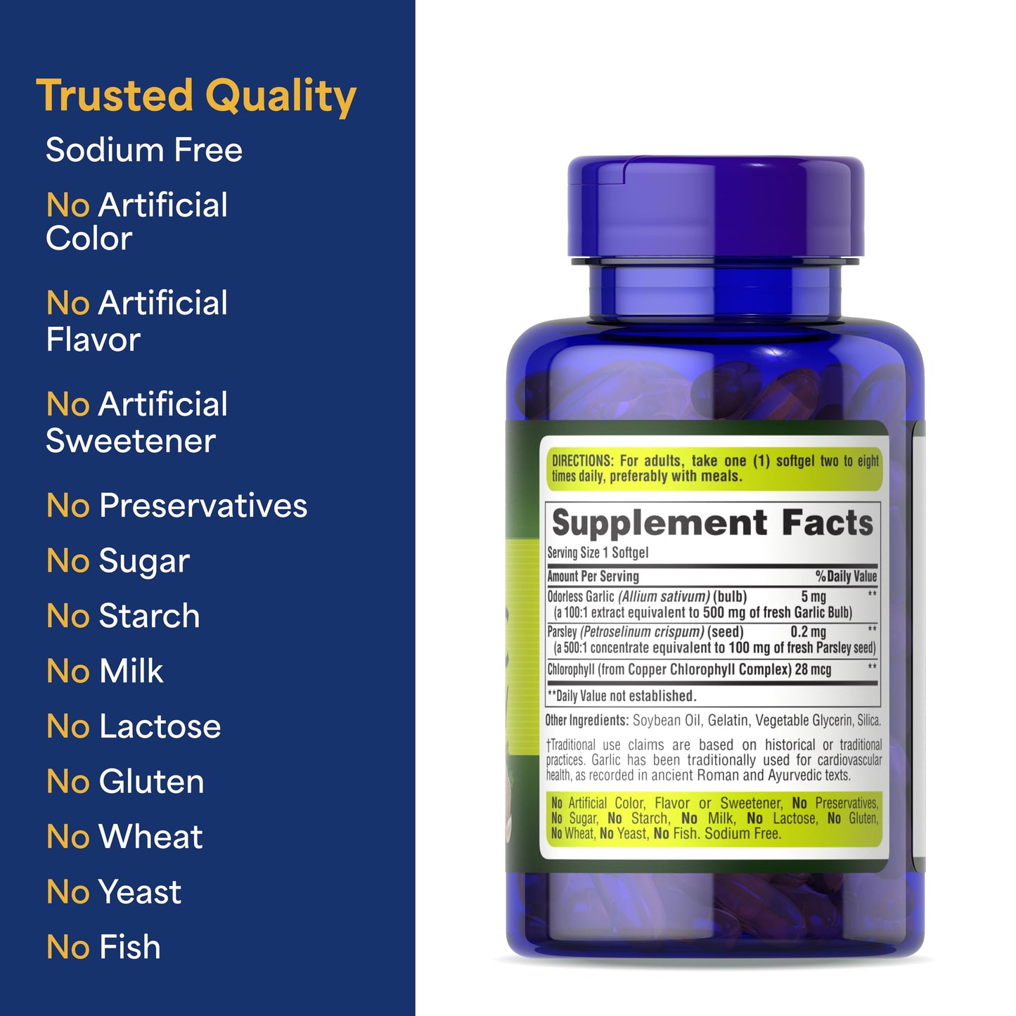 Puritan's Pride Premium Odorless Garlic 5 mg & Parsley Softgels, 250 Count