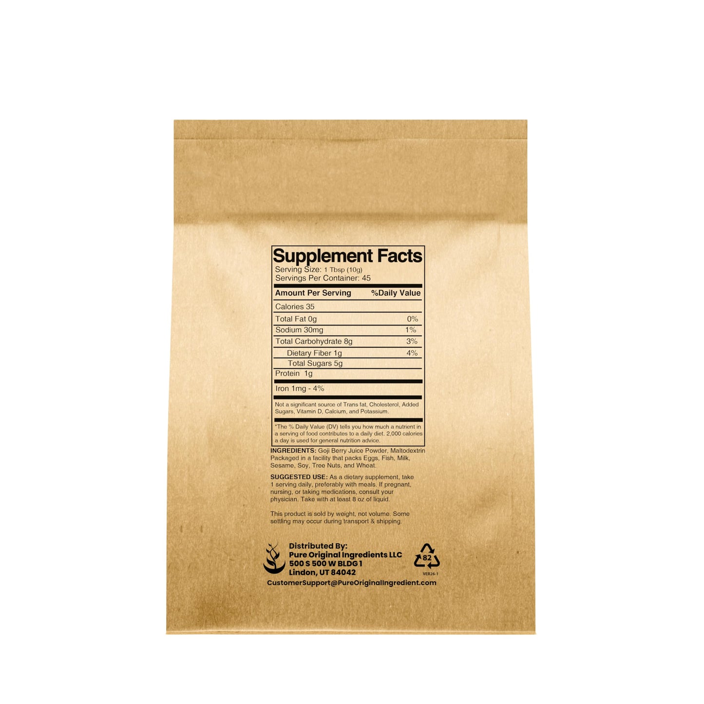 Pure Original Ingredients Goji Berry Powder 16 Ounce