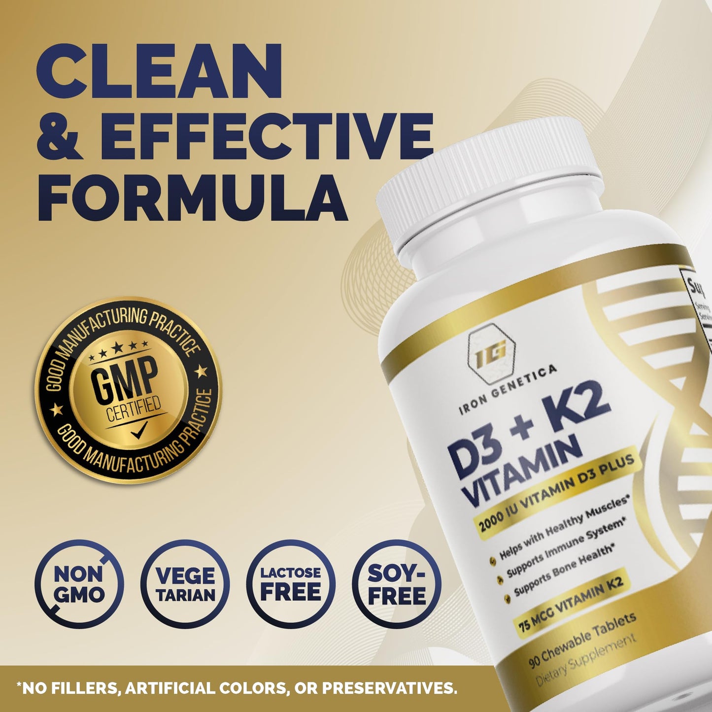 Iron Genetica Vitamin D3 + K2 (MK-7) Chewable 90 Count