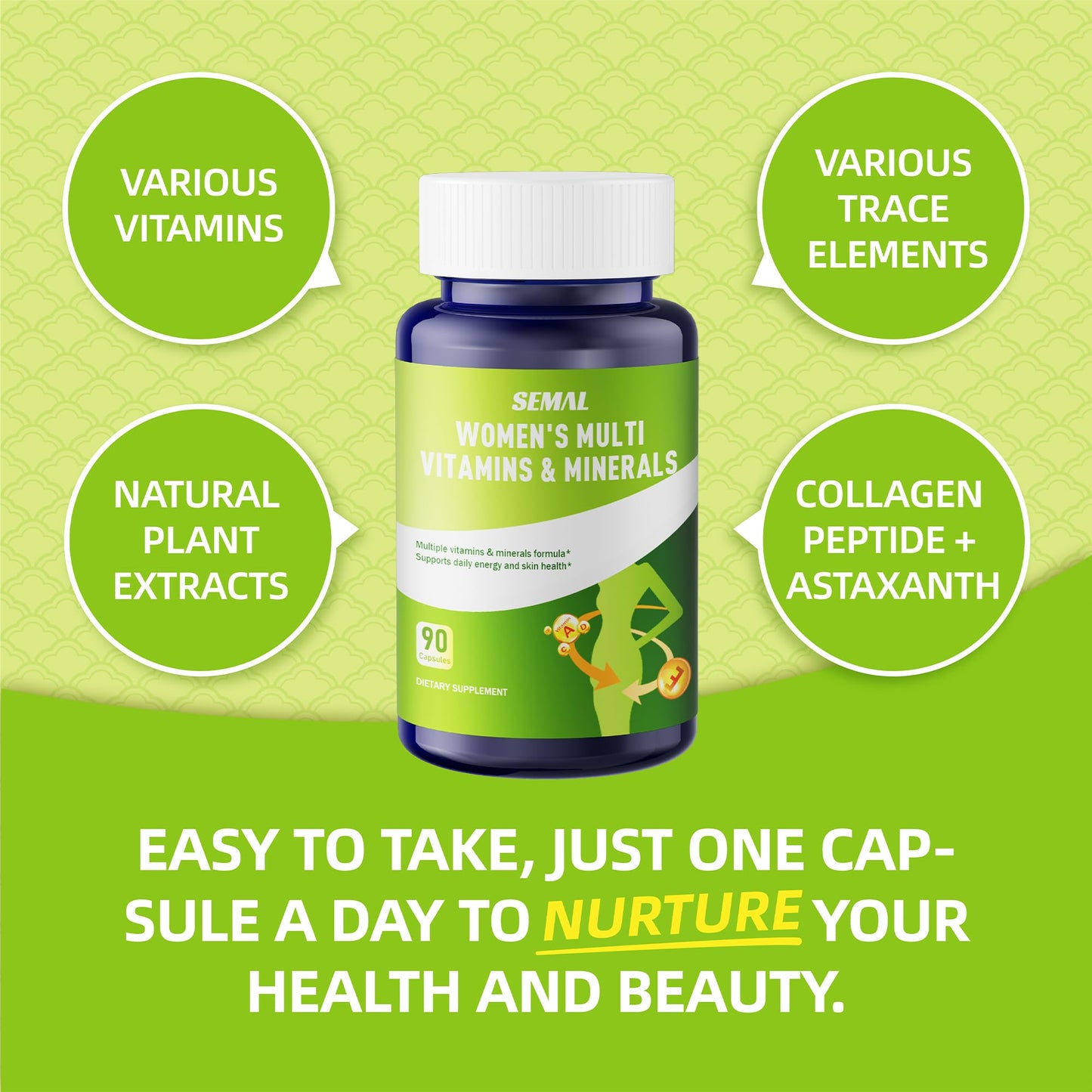 SEMAL Daily Multivitamin & Multimineral Supplement for Women, 90 Capsules