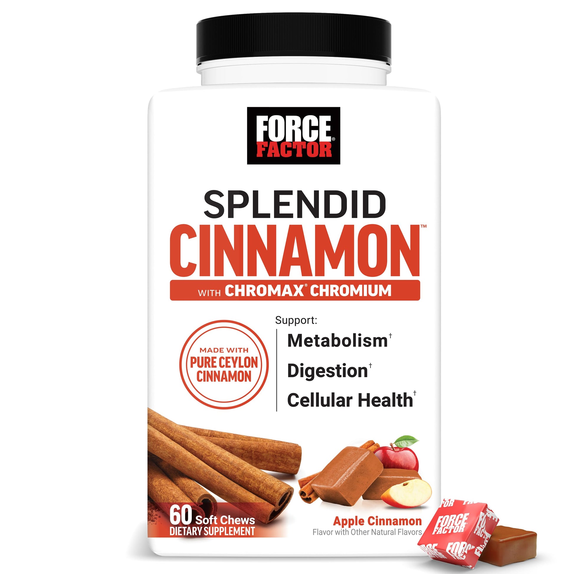 Force Factor Splendid Cinnamon, Ceylon Cinnamon with Chromax Chromium Soft Chew 60 Count