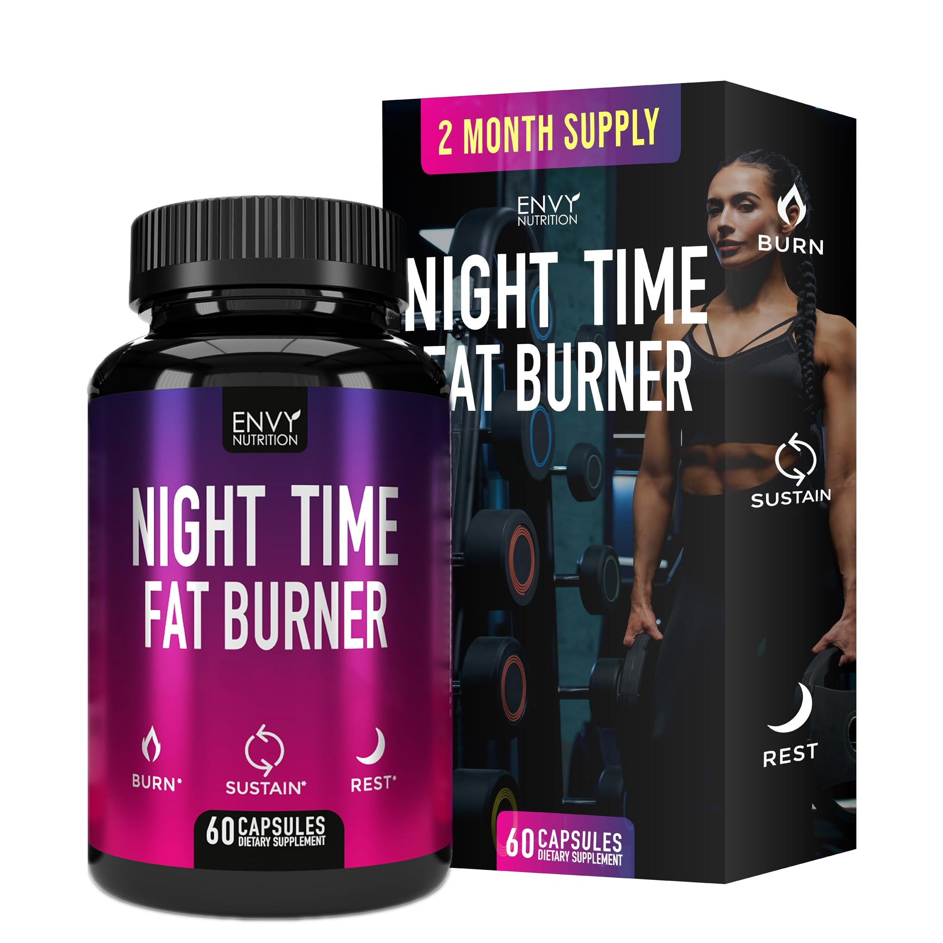 Envy Nutrition Night Time Fat Burner Supplements with Green Coffee Bean Extract Capsule 60 Count