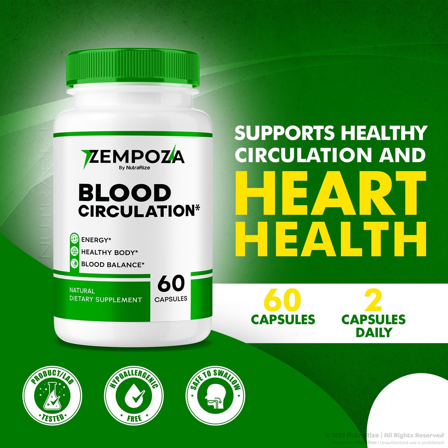 NutraRize Zempoza Capsules, Advanced Blood Support Formula, All Natural Supplement, 180 Capsules