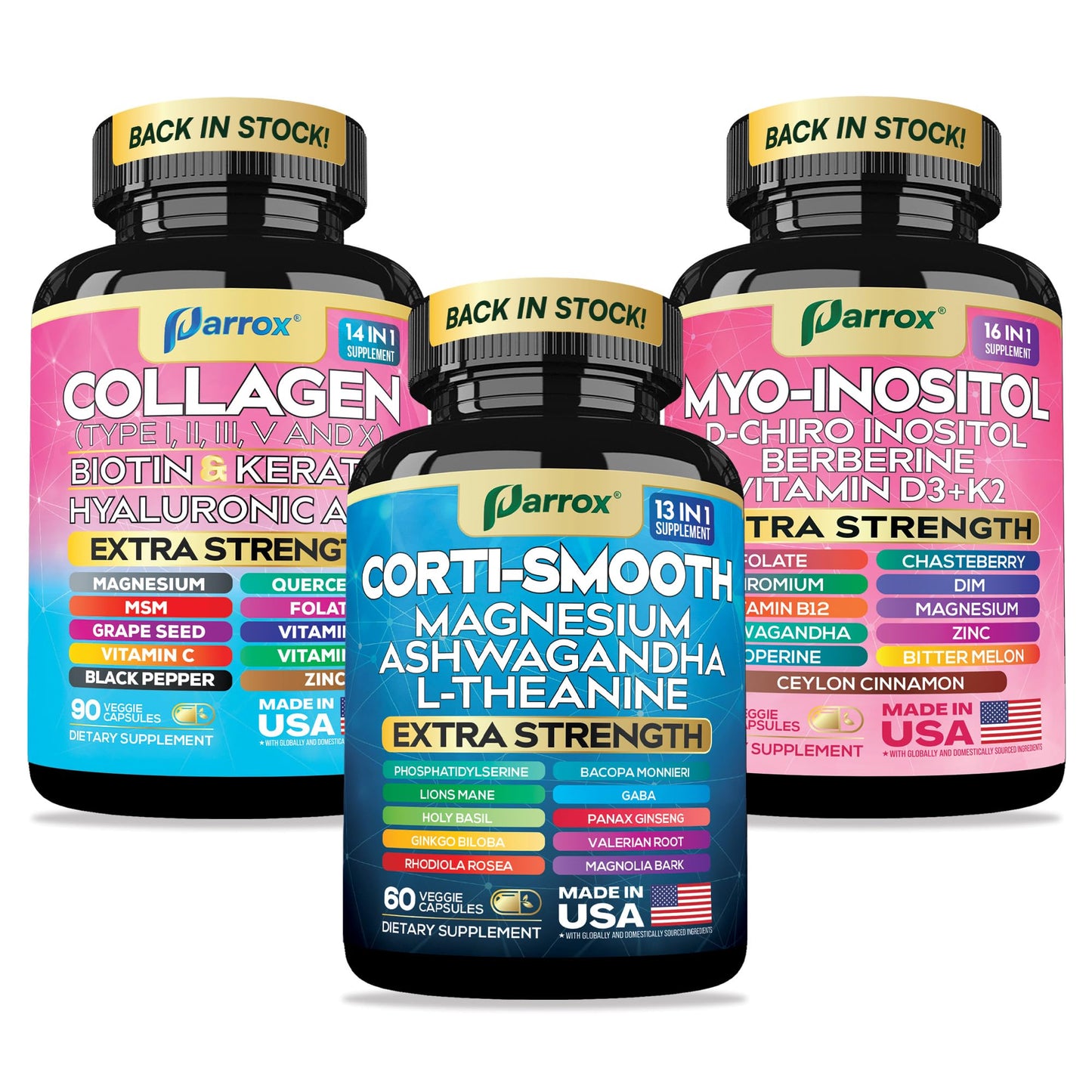 Parrox Collagen, Myo-Inositol & Cortisol Bundle, Berberine, She Shines Set Capsules 240