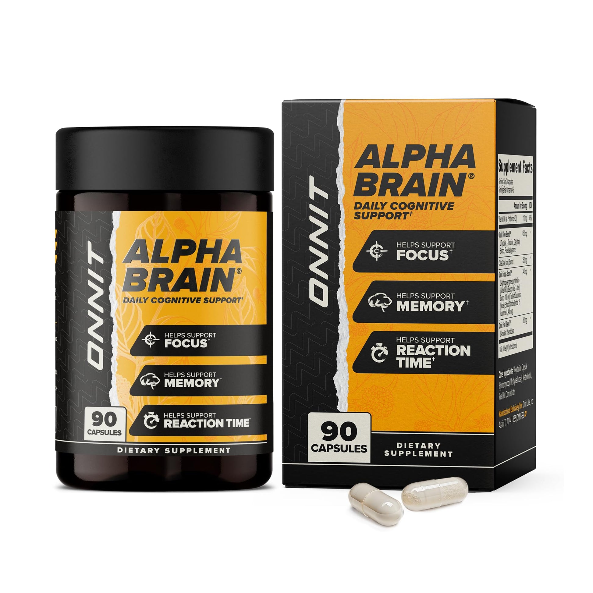 ONNIT Alpha Brain Nootropic Brain Supplement for Focus, Memory, Mental Clarity, Cognitive Support with L-Theanine and Vitamin B6 Capsules 90 Count