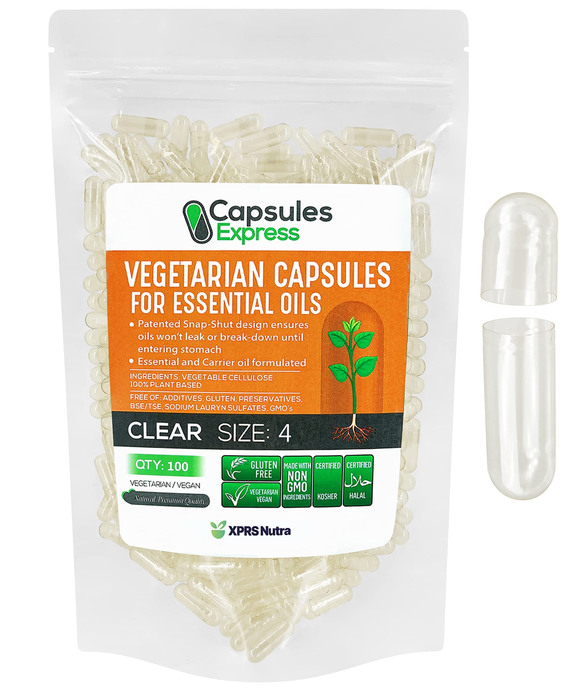XPRS Nutra Size 4 Empty Vegan Capsules, 100 Count