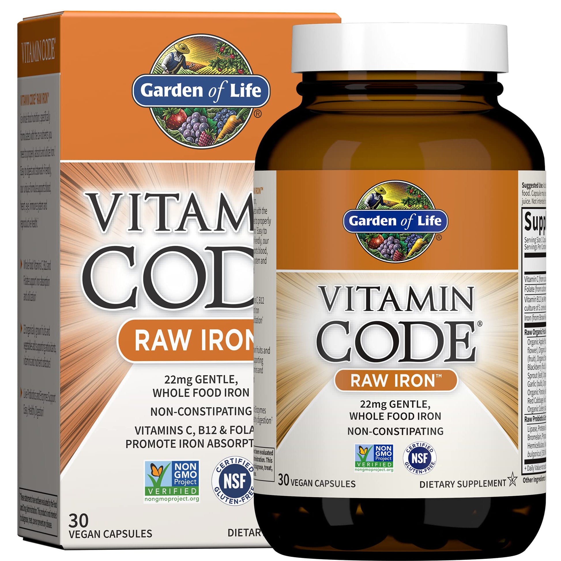 Garden of Life Vitamin Code Raw Iron Supplement 30 Vegan Capsules