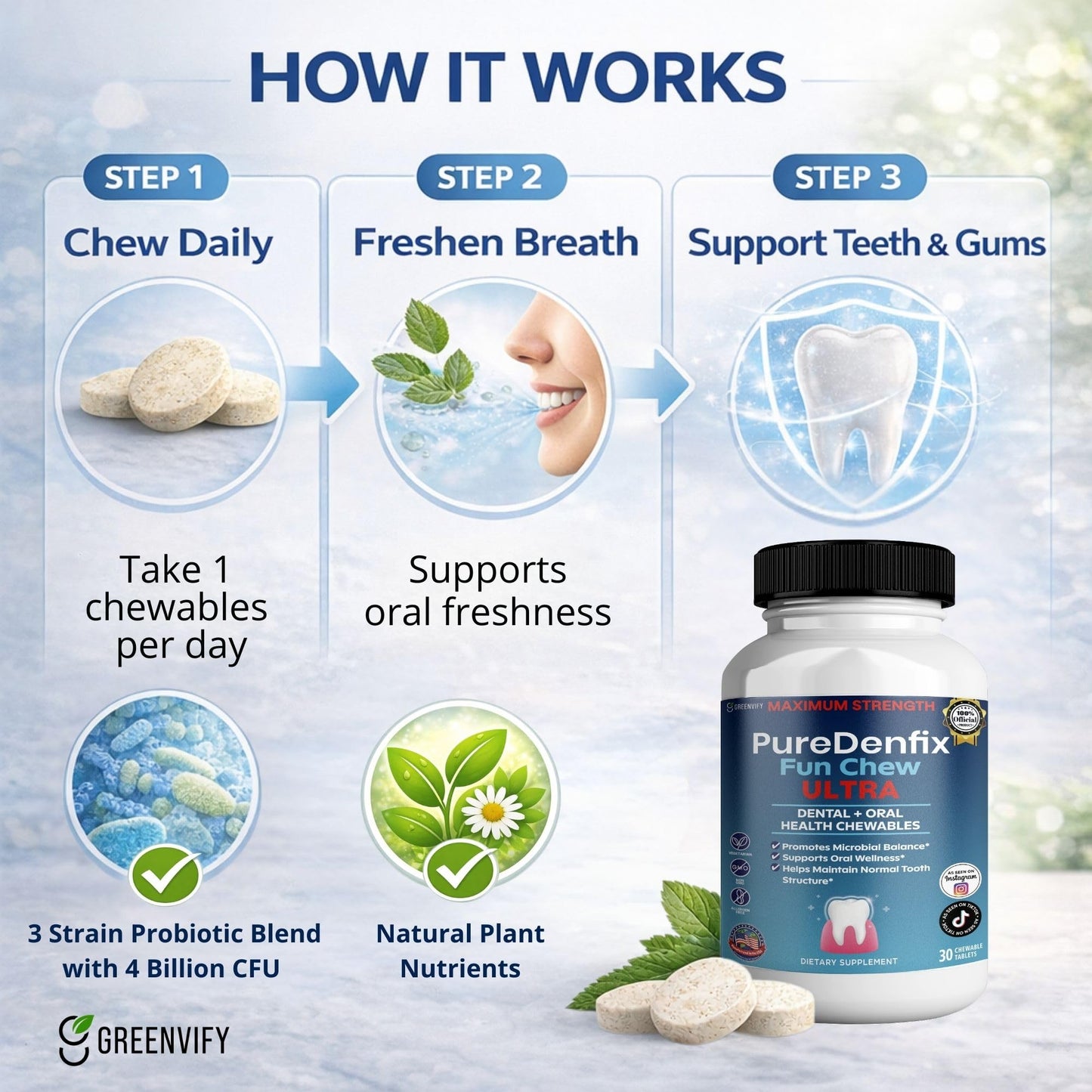 GREENVIFY PureDenfix Fun Chew Ultra Dental + Oral Health Chewables Capsule 60 Capsules