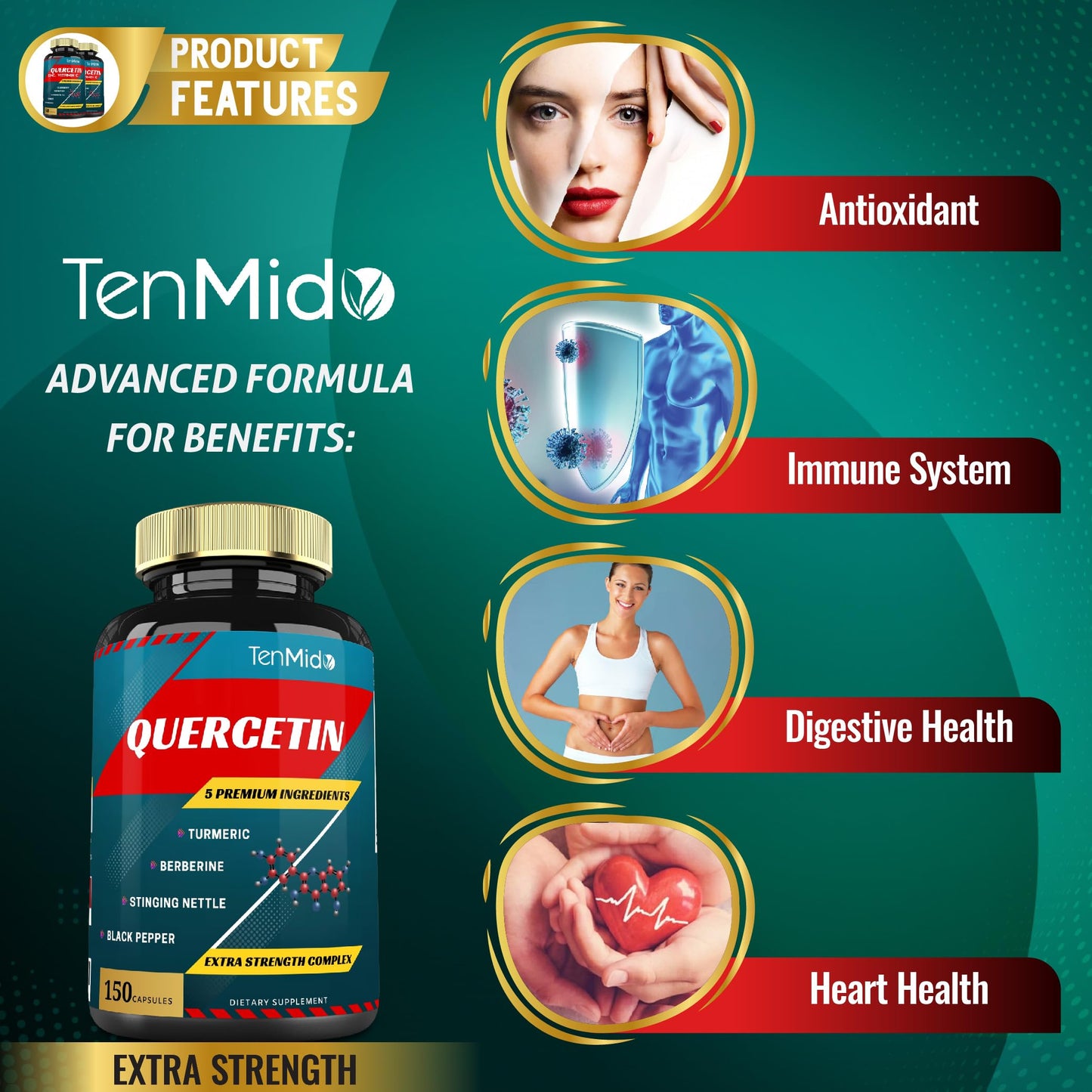 Tenmido Quercetin Supplements 150 Capsules