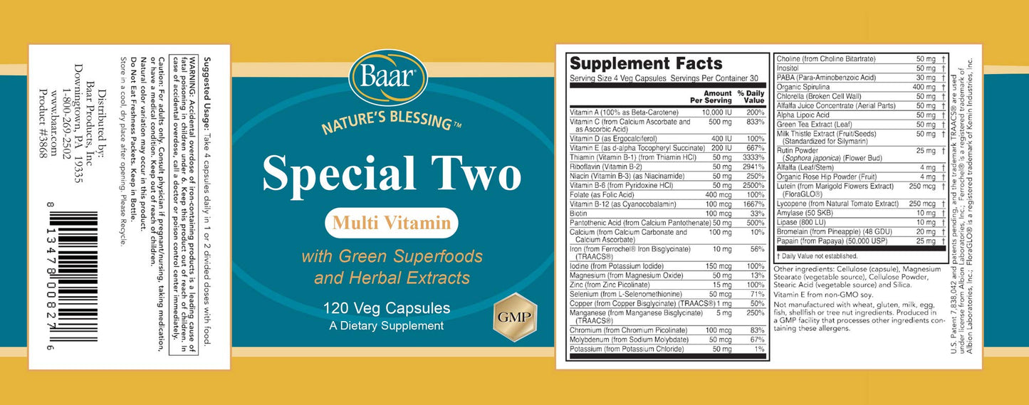 Baar Special Two Multivitamin Capsules, 120