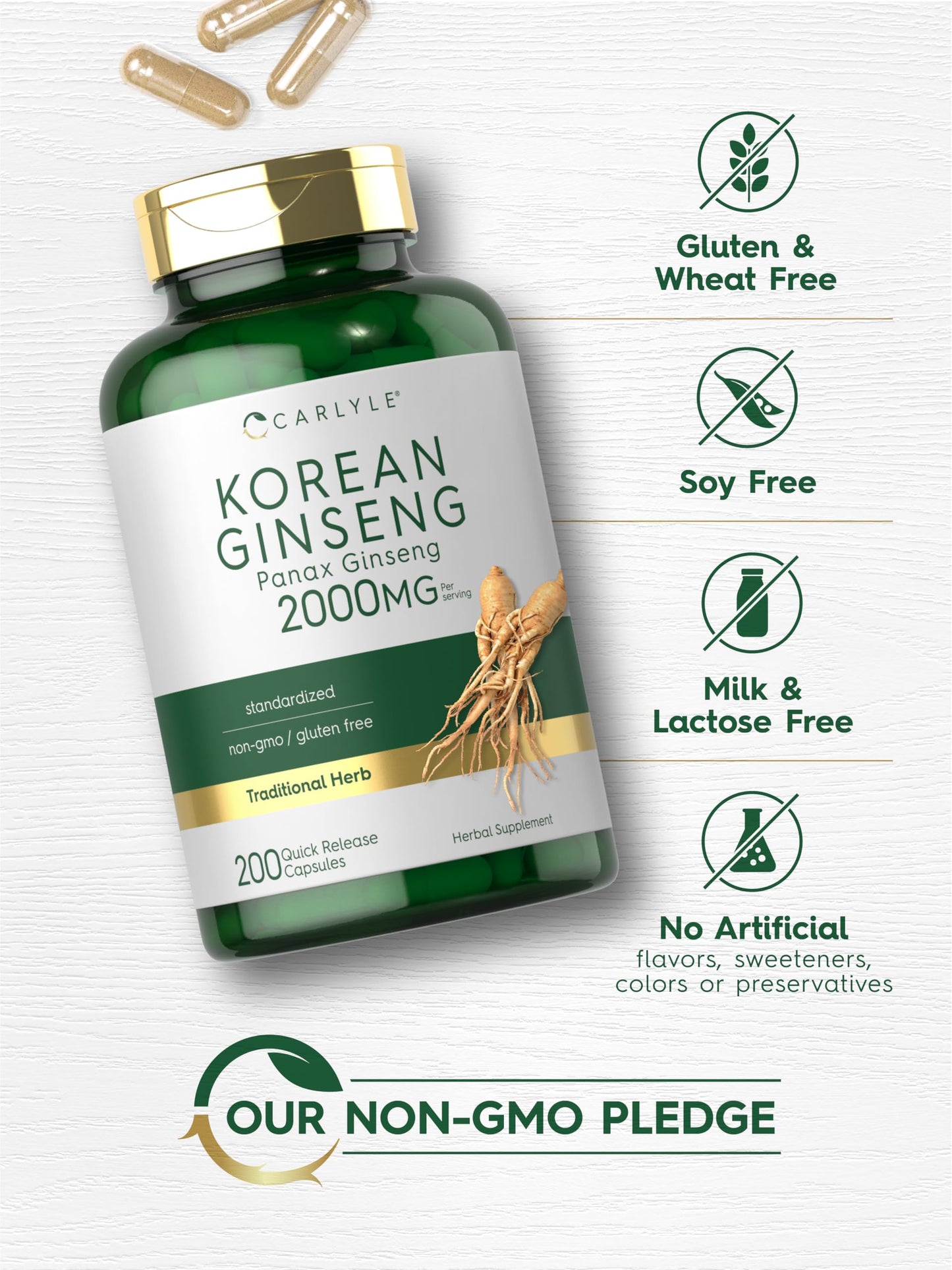 Carlyle Korean Ginseng Capsules, 200 Count