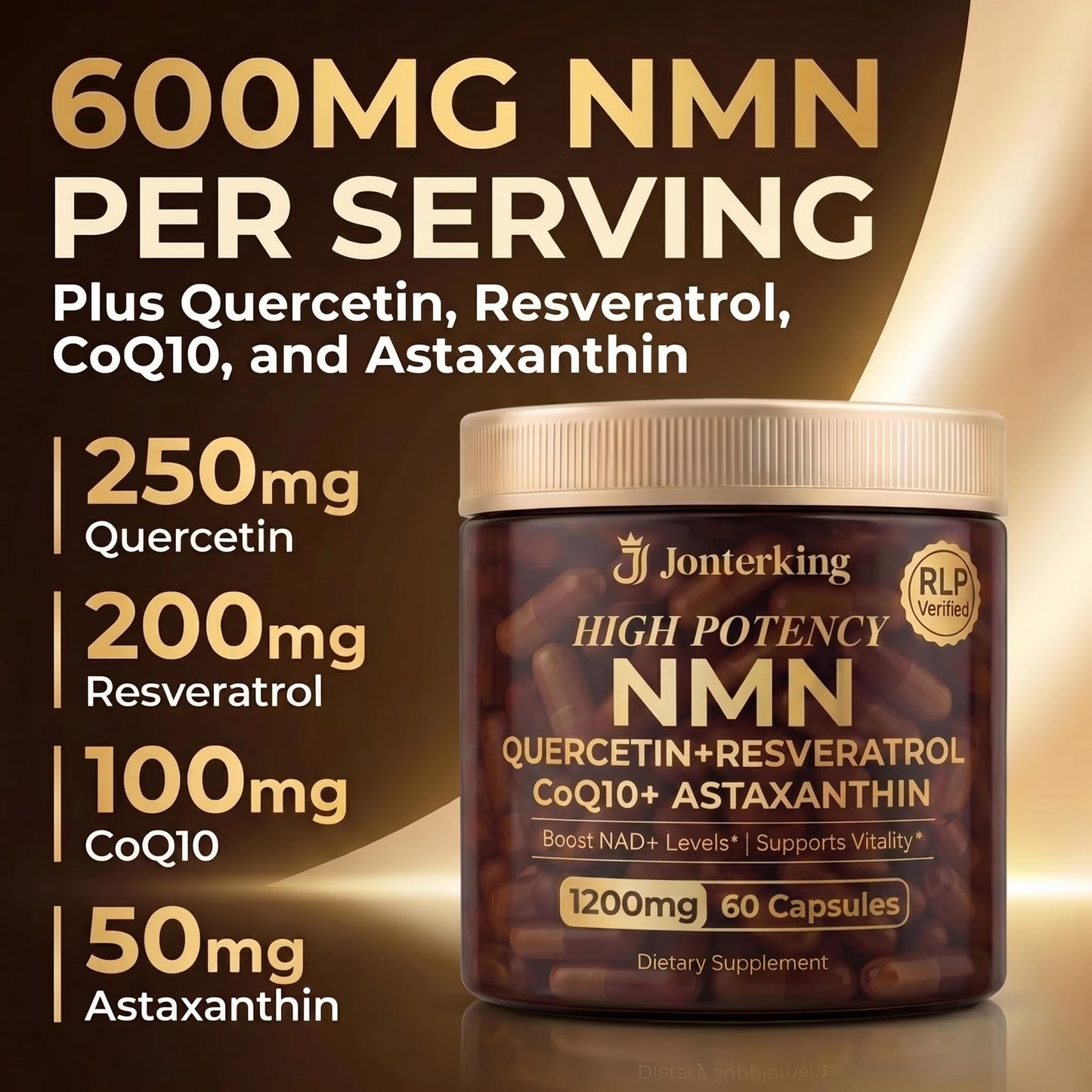 JonterKing NMN Supplement 1200mg Pure Liposomal NMN Booster for NAD+ Supports Cellular Energy & NAD+ Levels Softgels 120