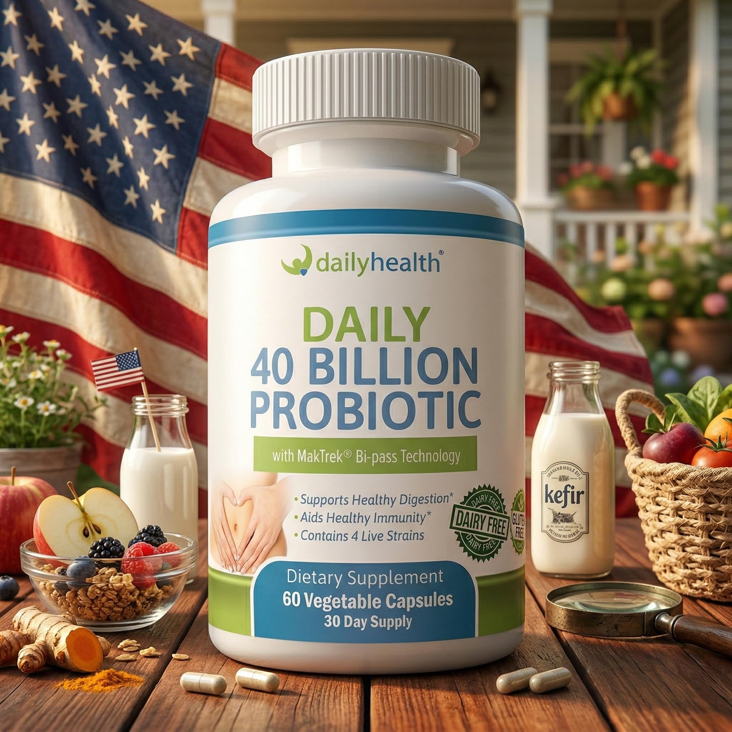 Daily Health Daily Probiotic 40 Billion CFU MakTrek Bi-Pass Technology Digestion Immune Health 60 Capsules