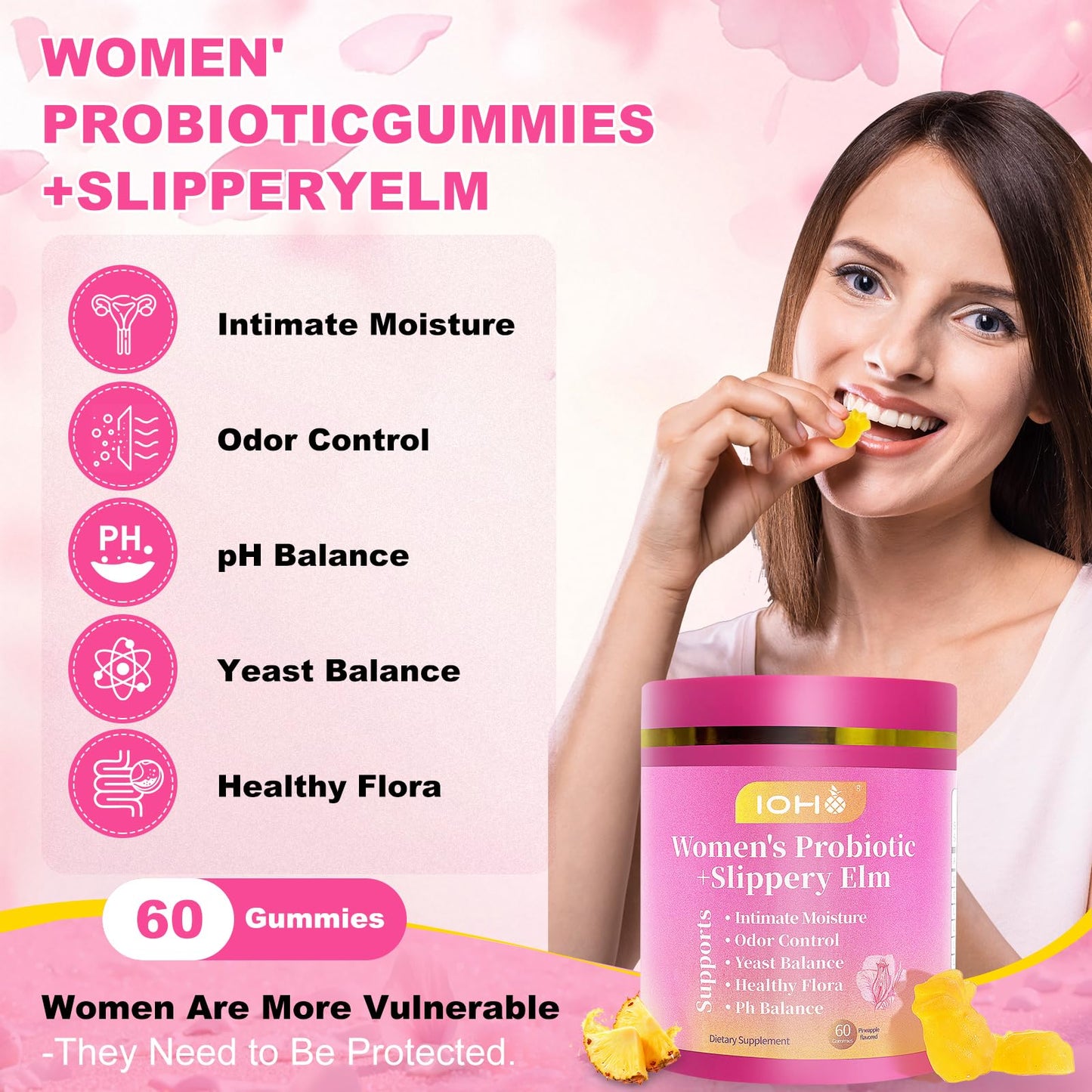 ZREVSB Her Juicy Feminine Probiotics Gummies for Women Tropical Pineapple Flavor, 60 Gummies