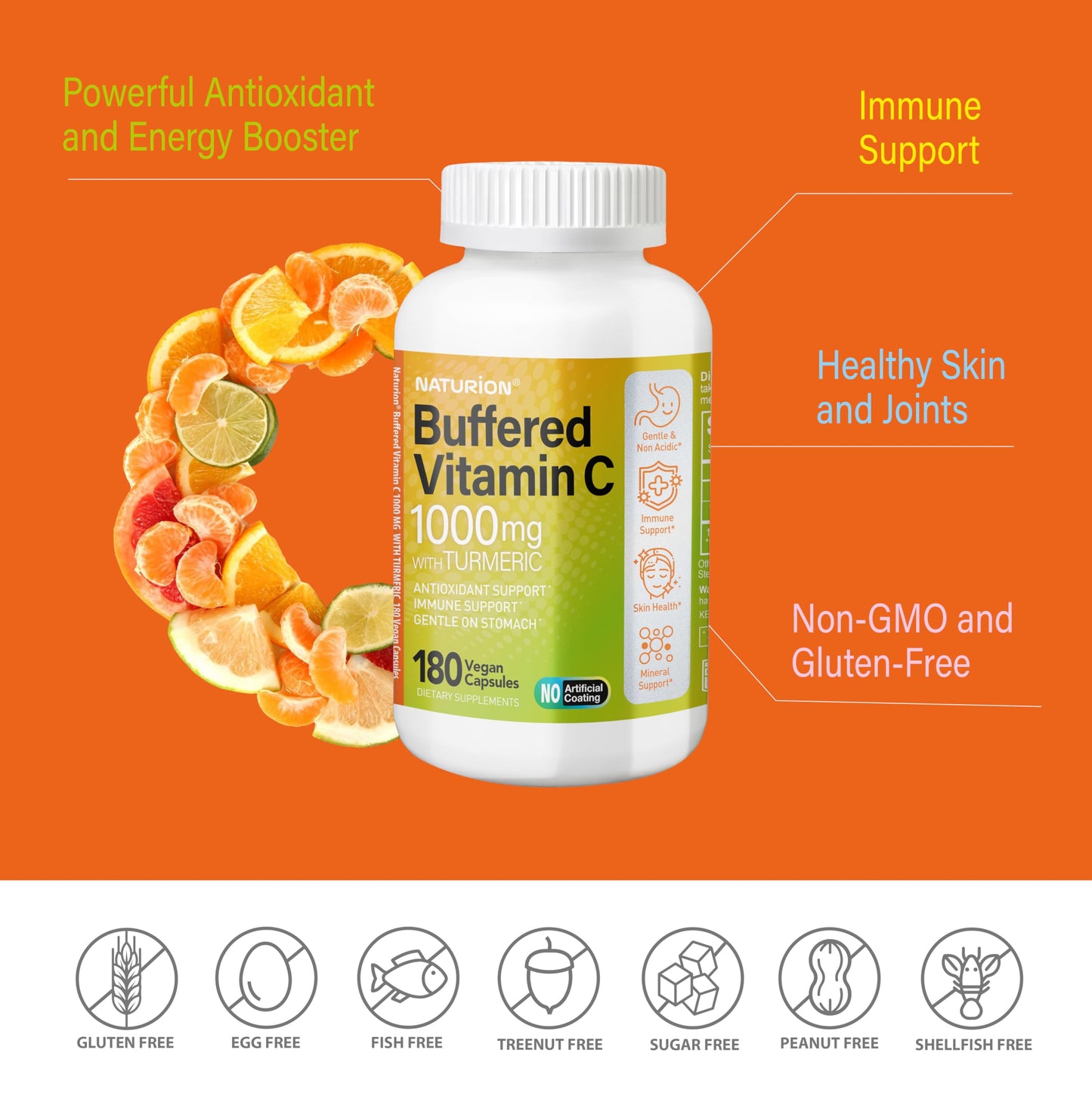 NATURION Buffered Vitamin C 1000 mg with Organic Turmeric Capsule, 120 Count