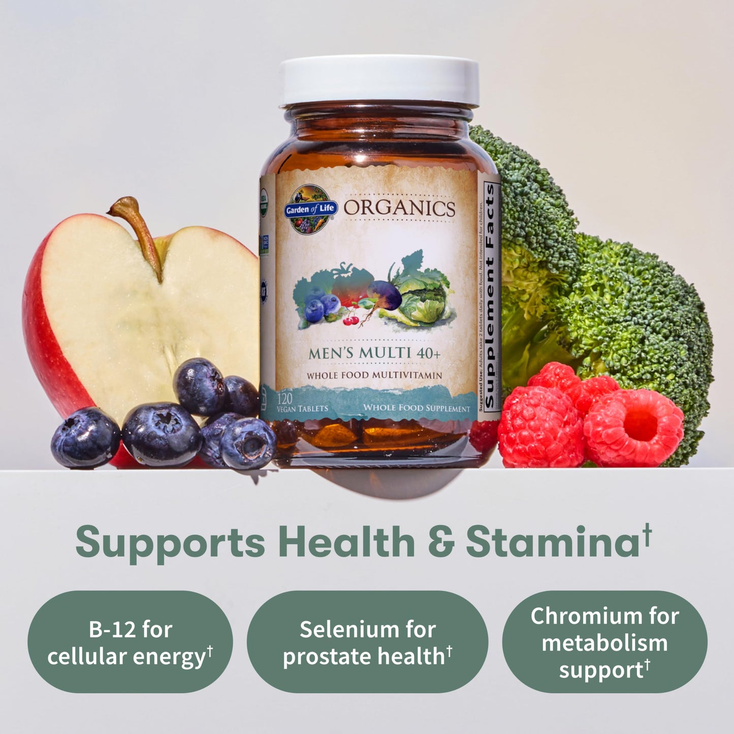 Garden of Life Organics Men's 40+ Multivitamin with Prostate Support, B12 & Vitamins – Vegan Daily Whole Food Multivitamin, Non-GMO, Certified Organic, 120 Tablets
