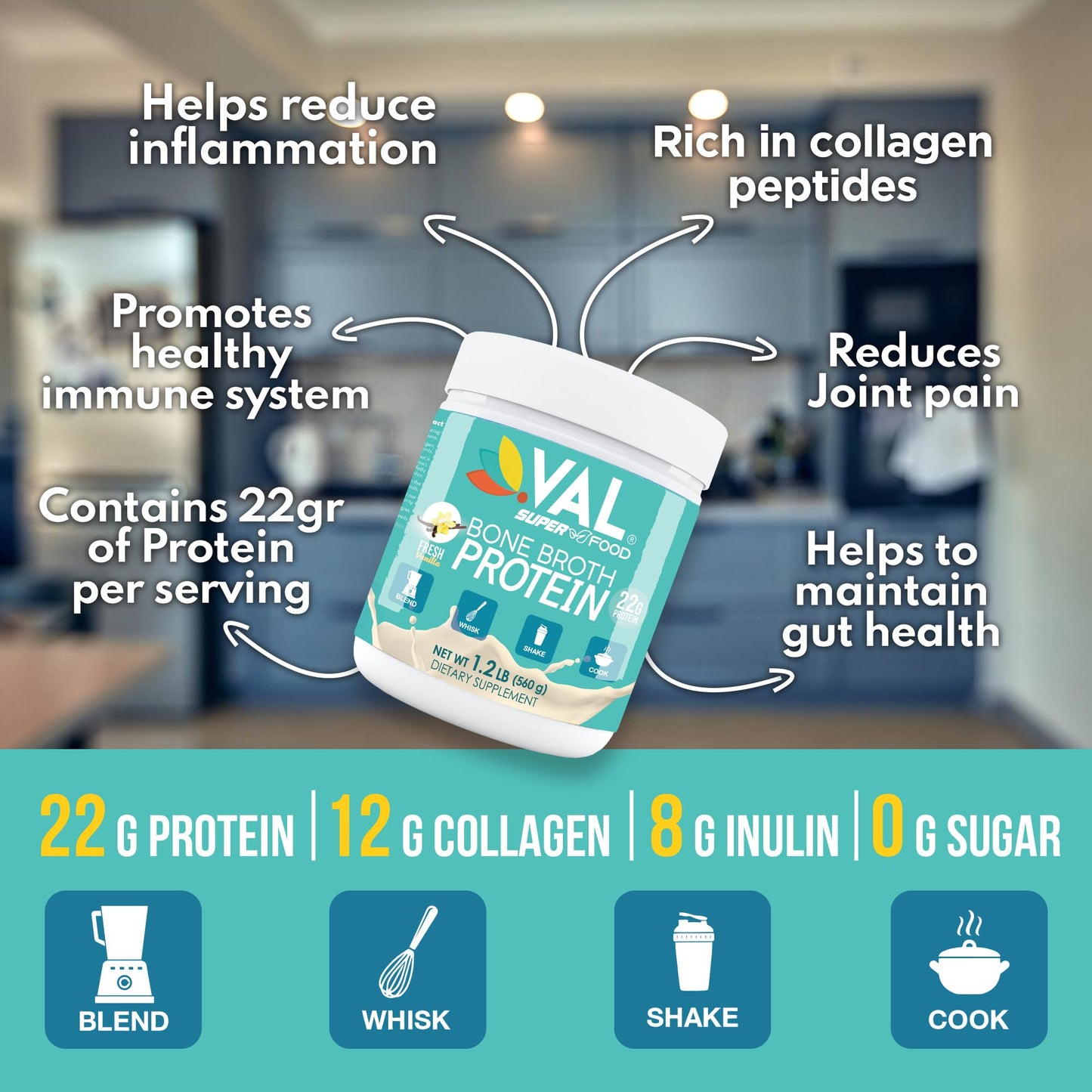 VAL Bone Broth Protein Powder 16 Servings (Pack of 2)