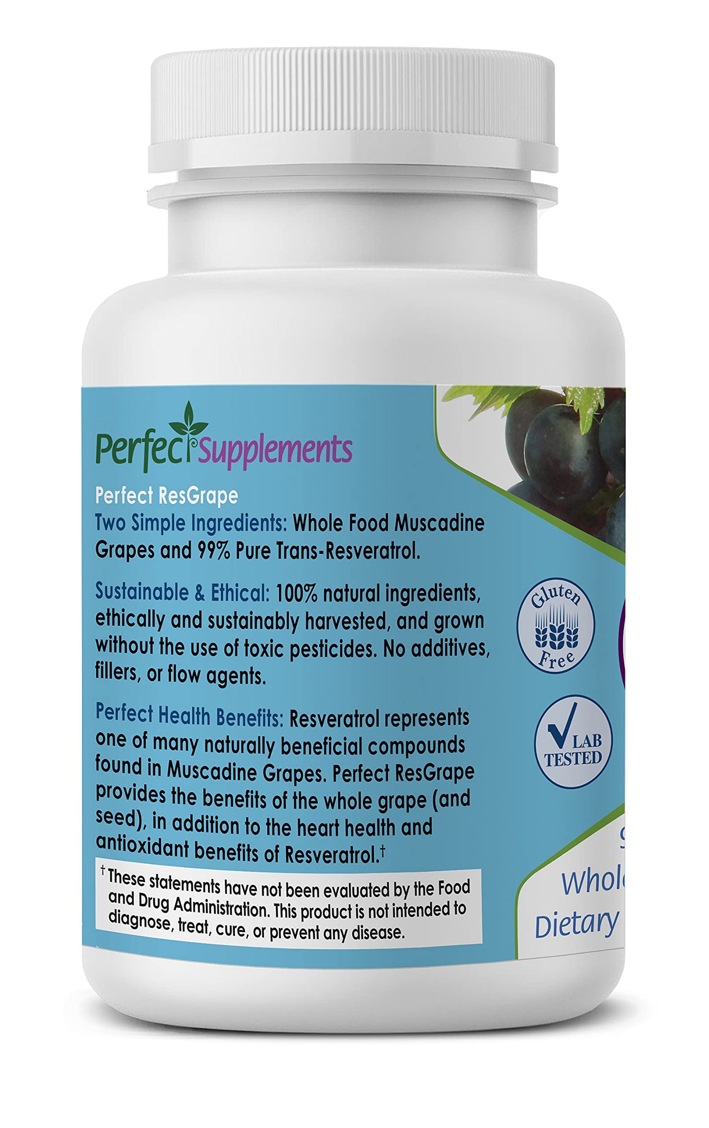 Perfect ResGrape 99% Trans-Resveratrol & Organic Muscadine Grape – Veg Capsules, 60 Capsules