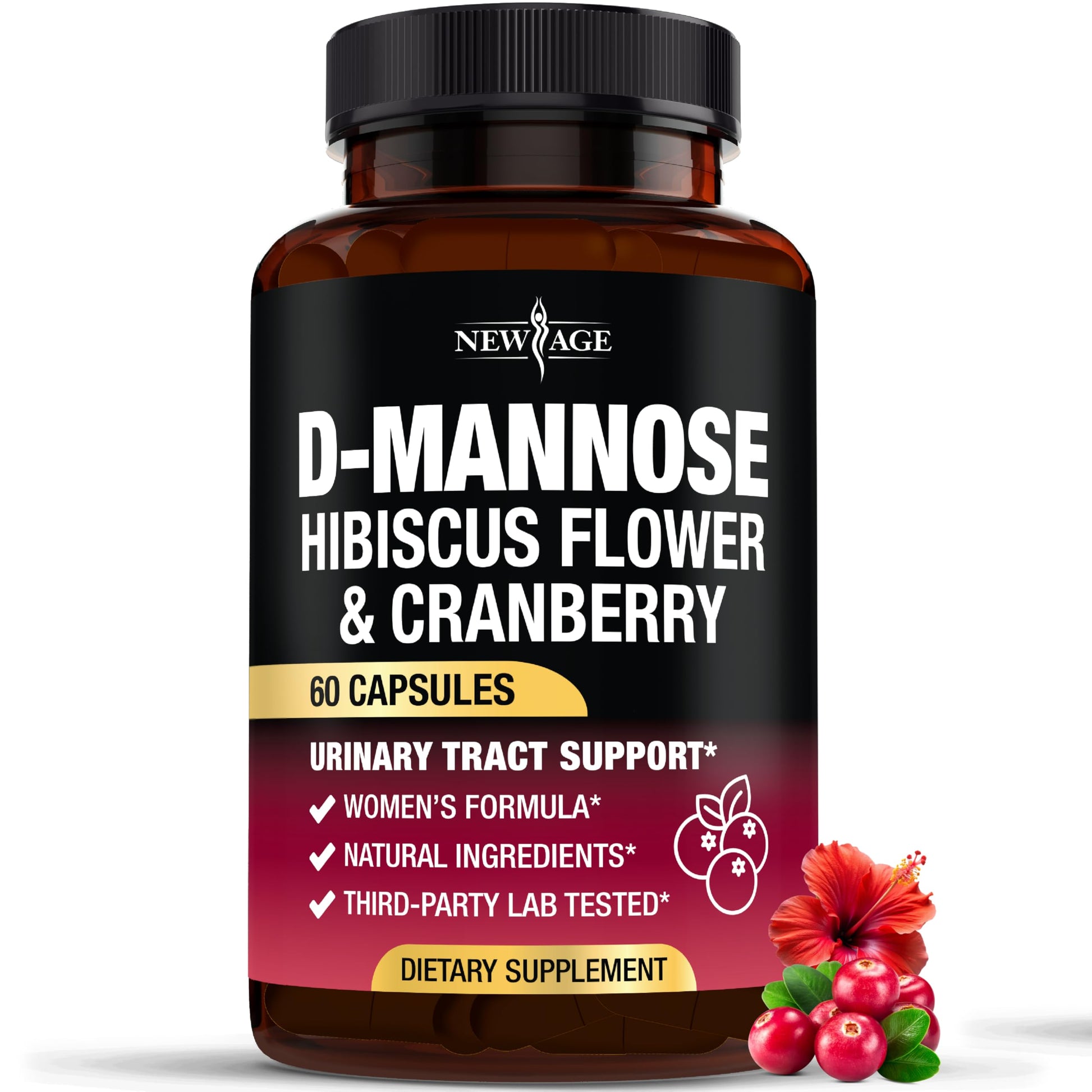 NEW AGE D-Mannose with Cranberry & Hibiscus, 60 Capsules