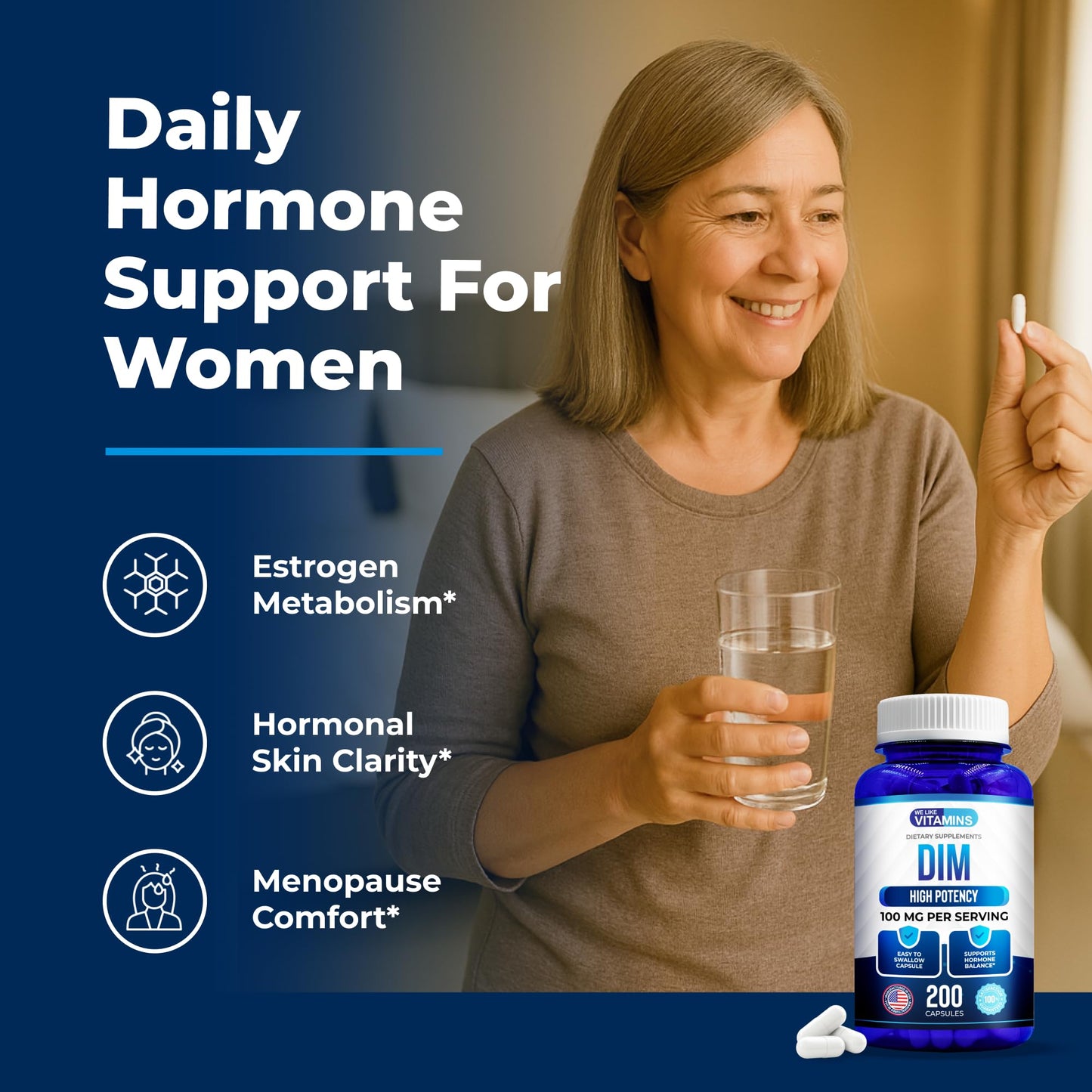 We Like Vitamins DIM 100mg Diindolylmethane DIM Supplement for Hormone Support Capsules 200