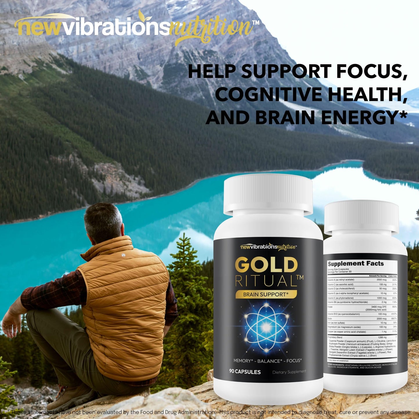 New Vibrations Nutrition Gold Ritual Advanced Memory Formula Capsules 90 Count