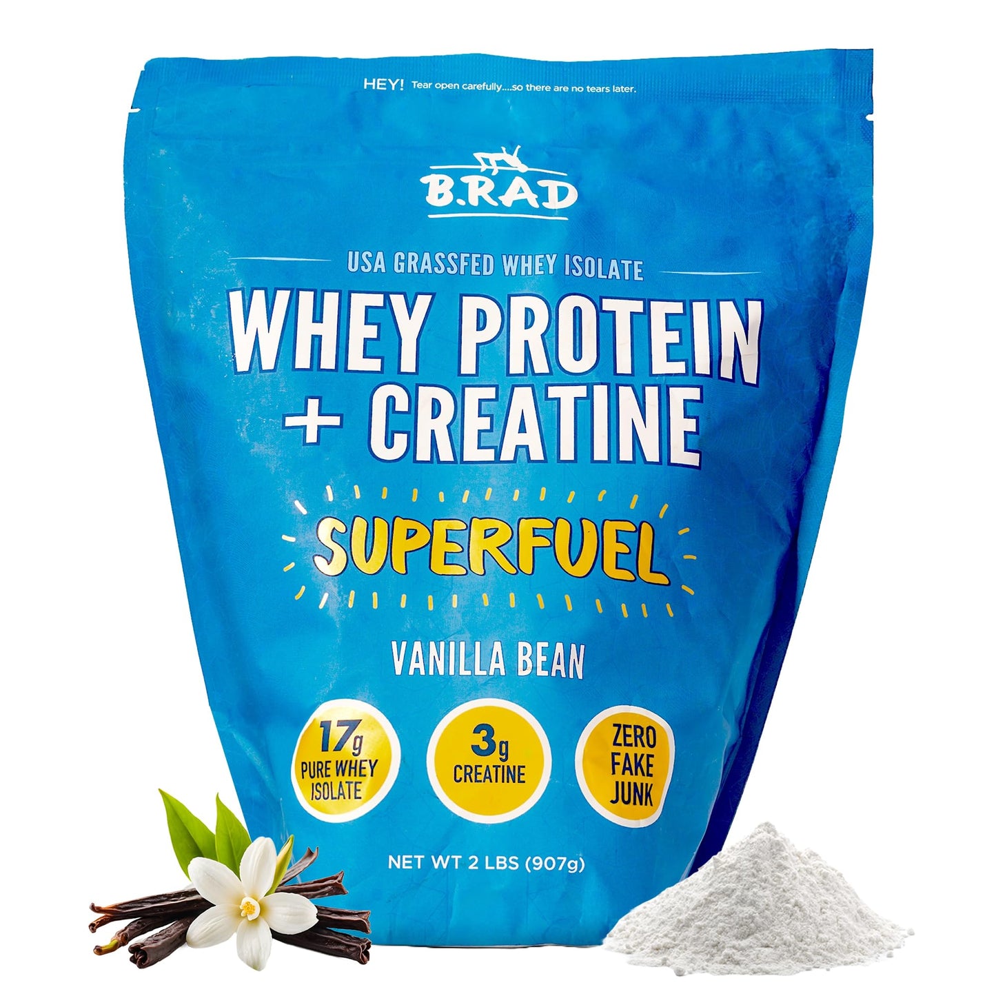 B.rad Superfuel Grass-Fed Whey Protein Isolate Boosted with Creatine Powder, 32 Servings