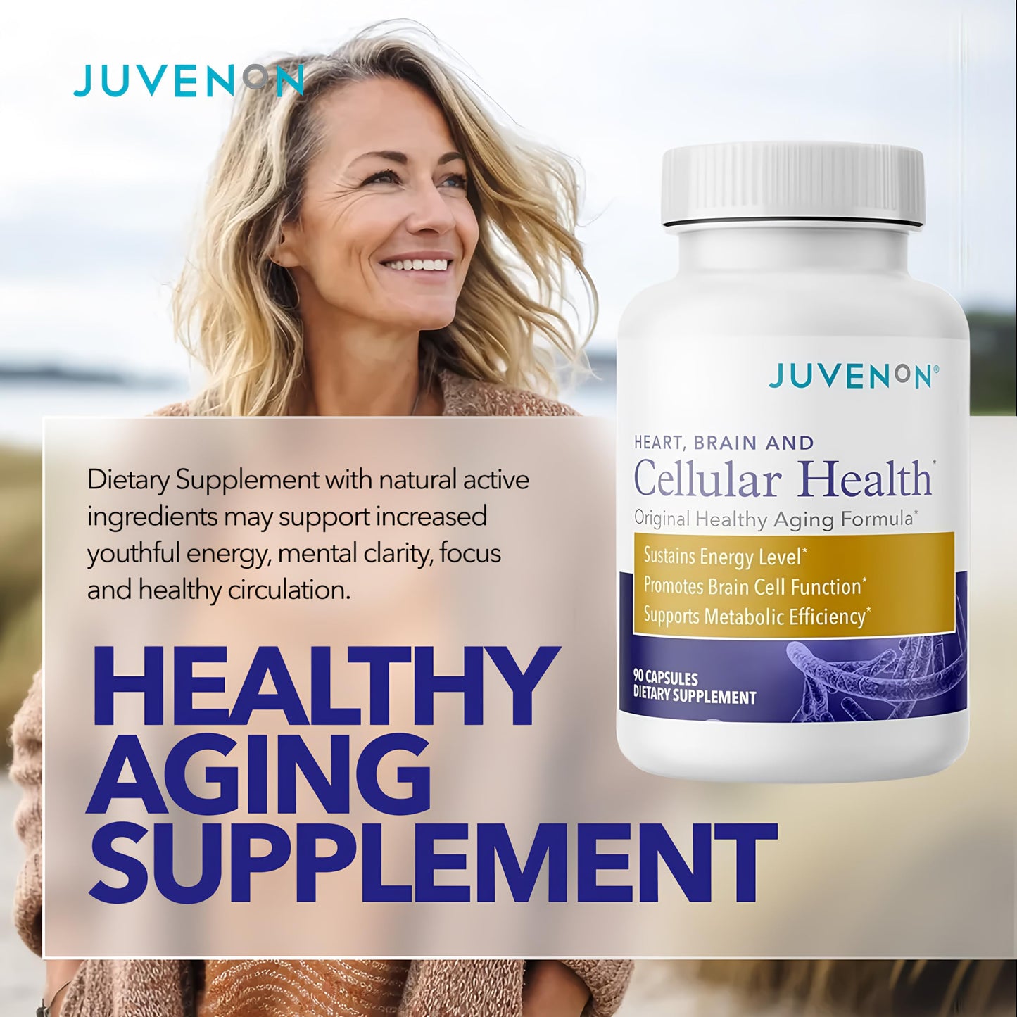 Juvenon Cellular Health Supplement NAD+ Support Capsules, 90 Count