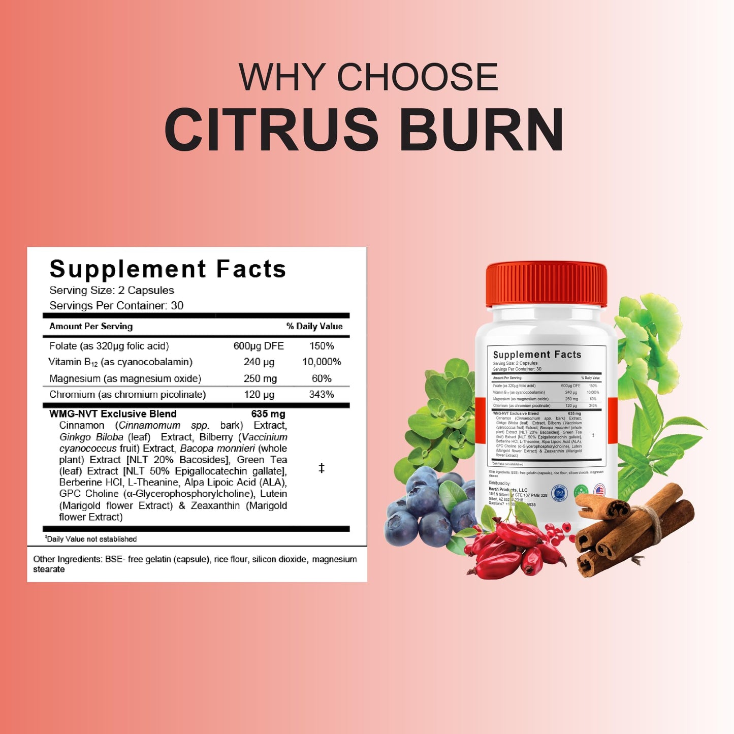 BLUE VIBE Citrus Burn Maximum Strength Supplement Capsules, 60 Count